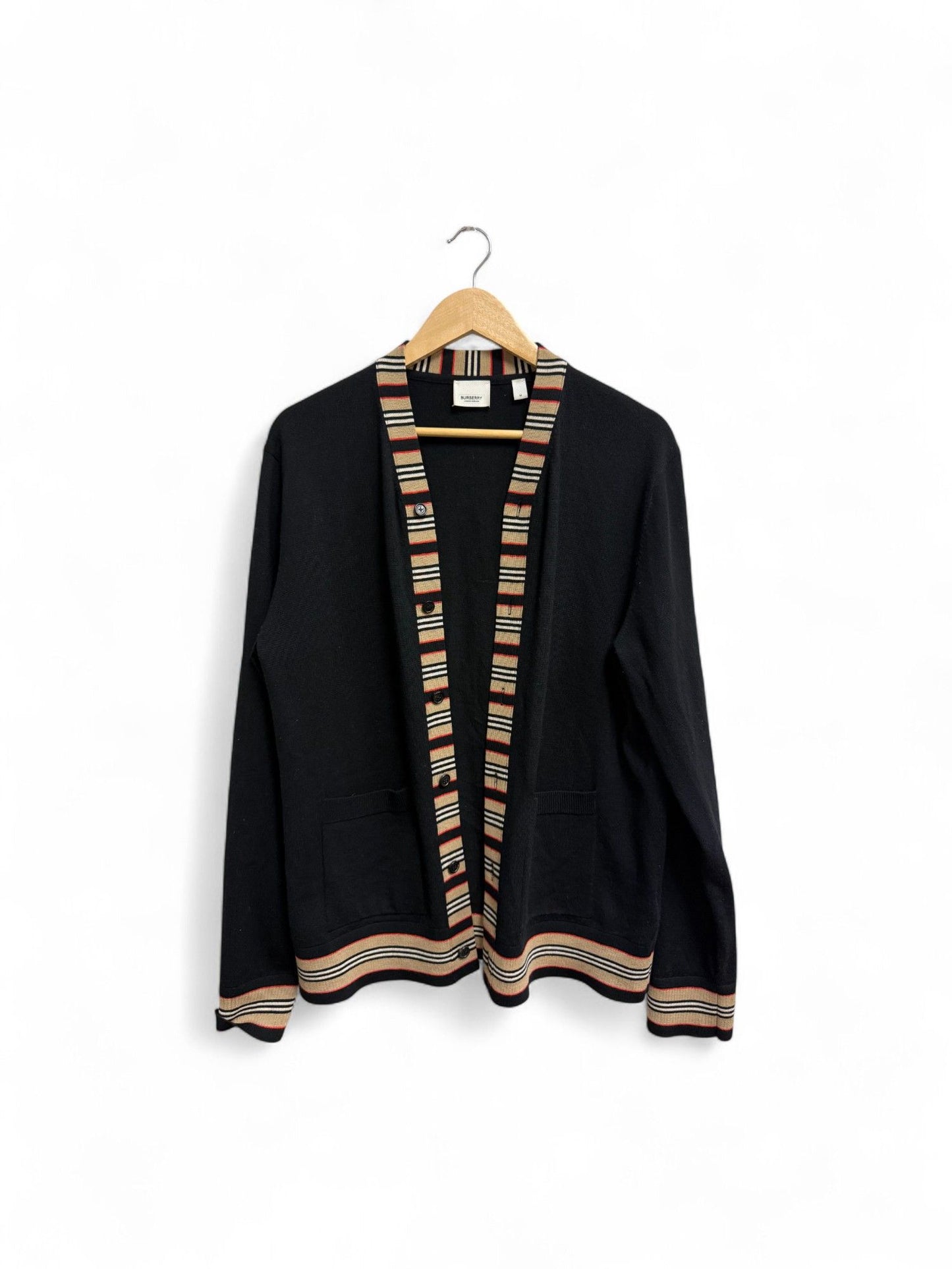 Burberry-Black Striped Wool V-Neck Cardigan-M