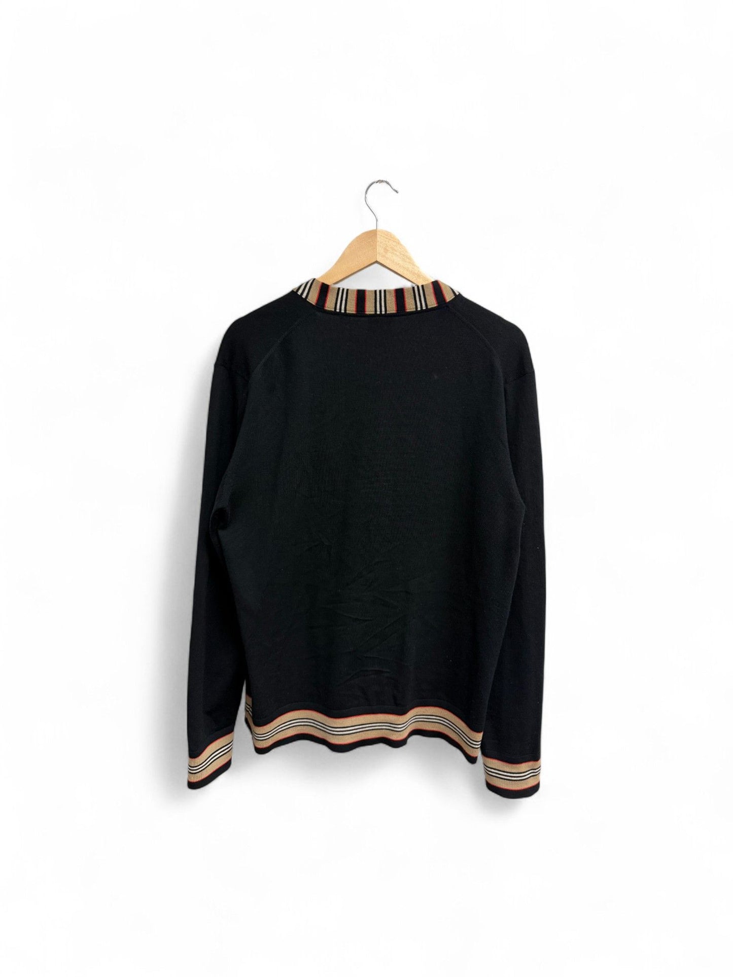 Burberry-Black Striped Wool V-Neck Cardigan-M
