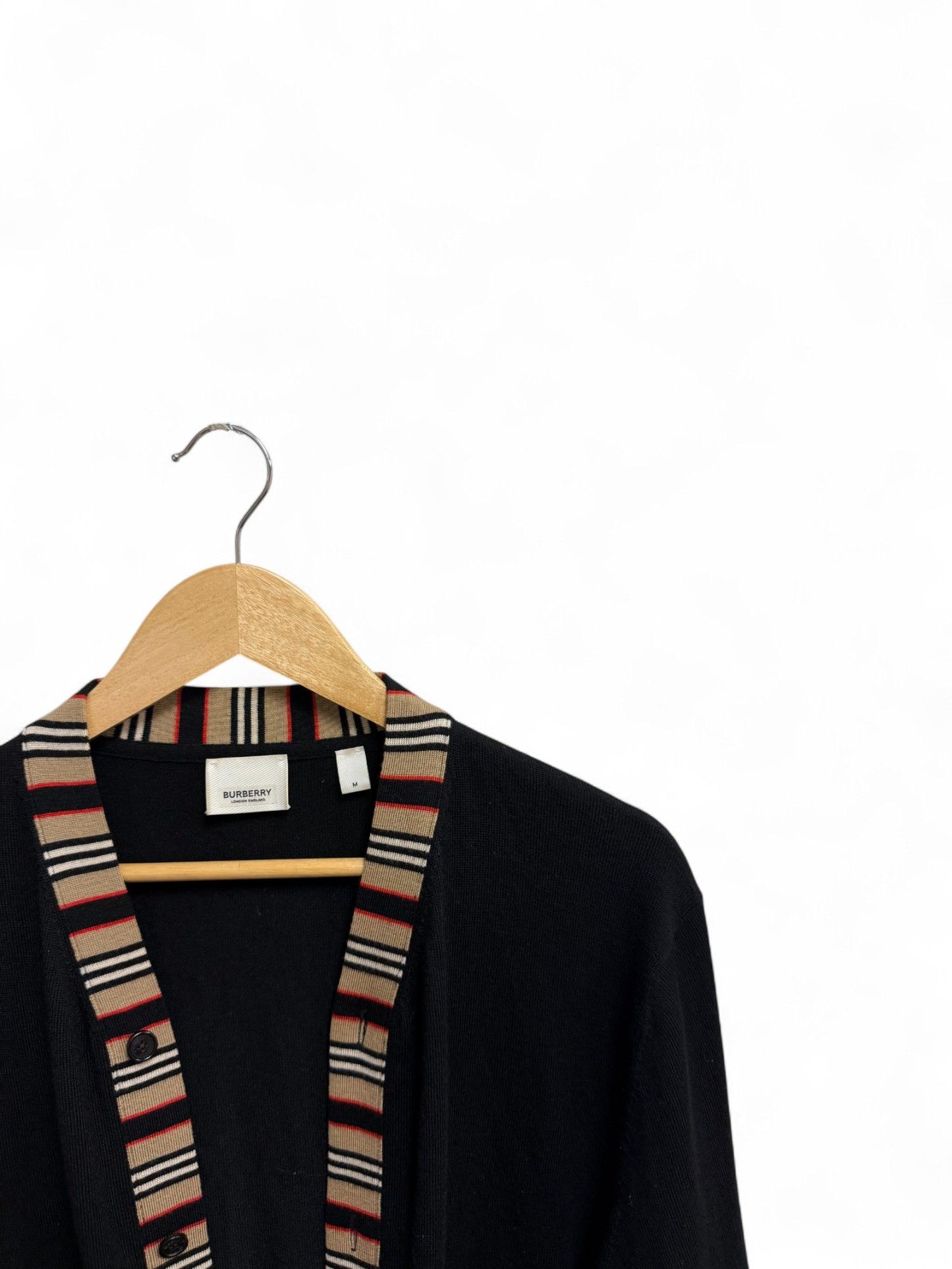 Burberry-Black Striped Wool V-Neck Cardigan-M