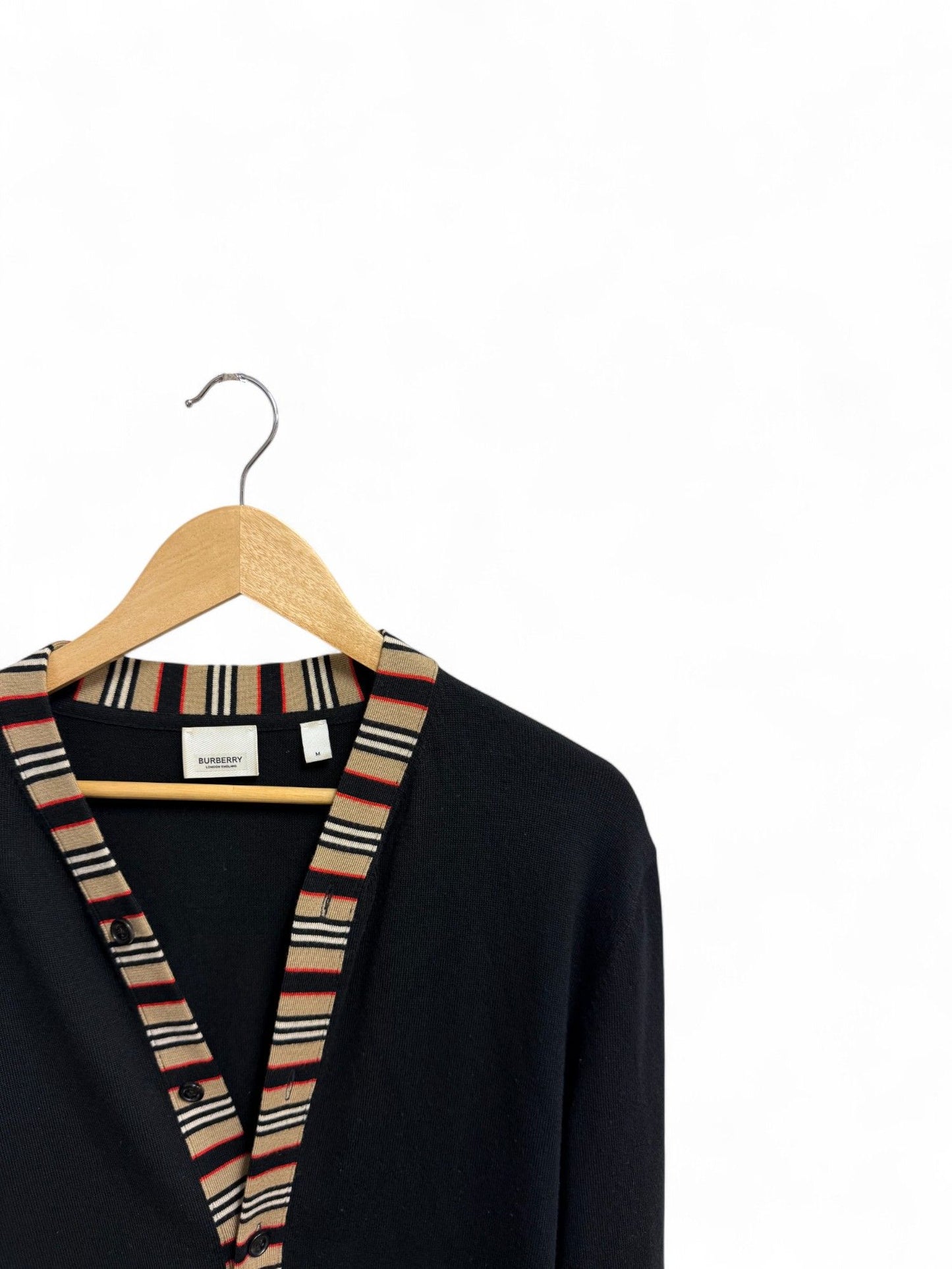 Burberry-Black Striped Wool V-Neck Cardigan-M