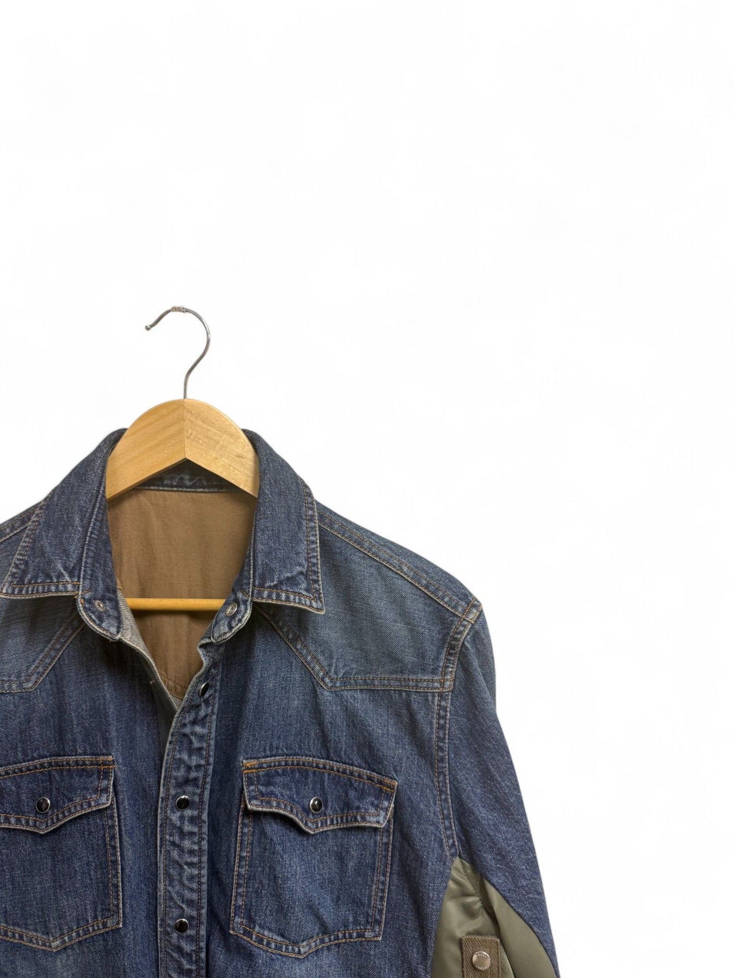 SACAI-Color-Blocked Denim Bomber Jacket-Size1