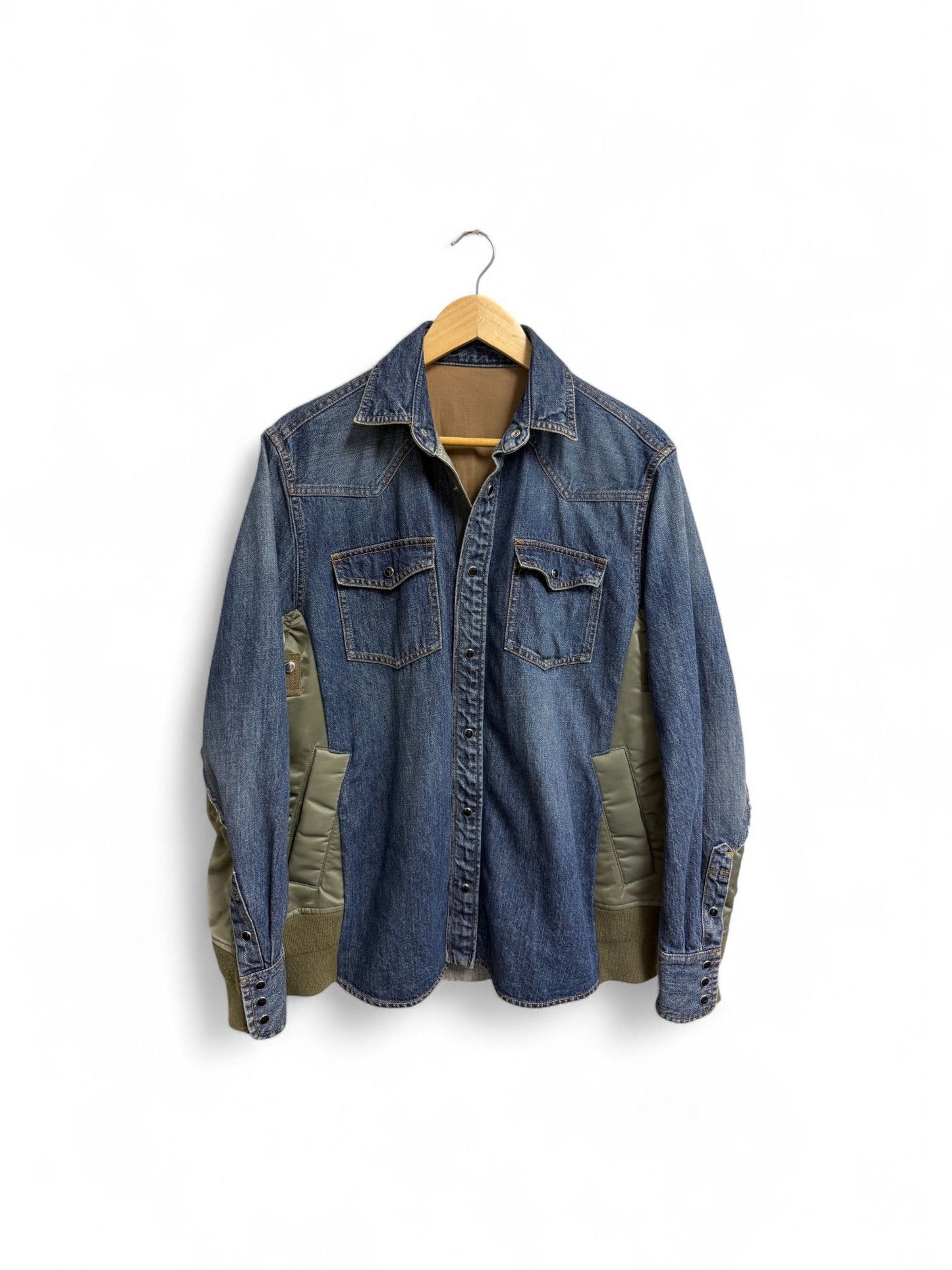SACAI-Color-Blocked Denim Bomber Jacket-Size1