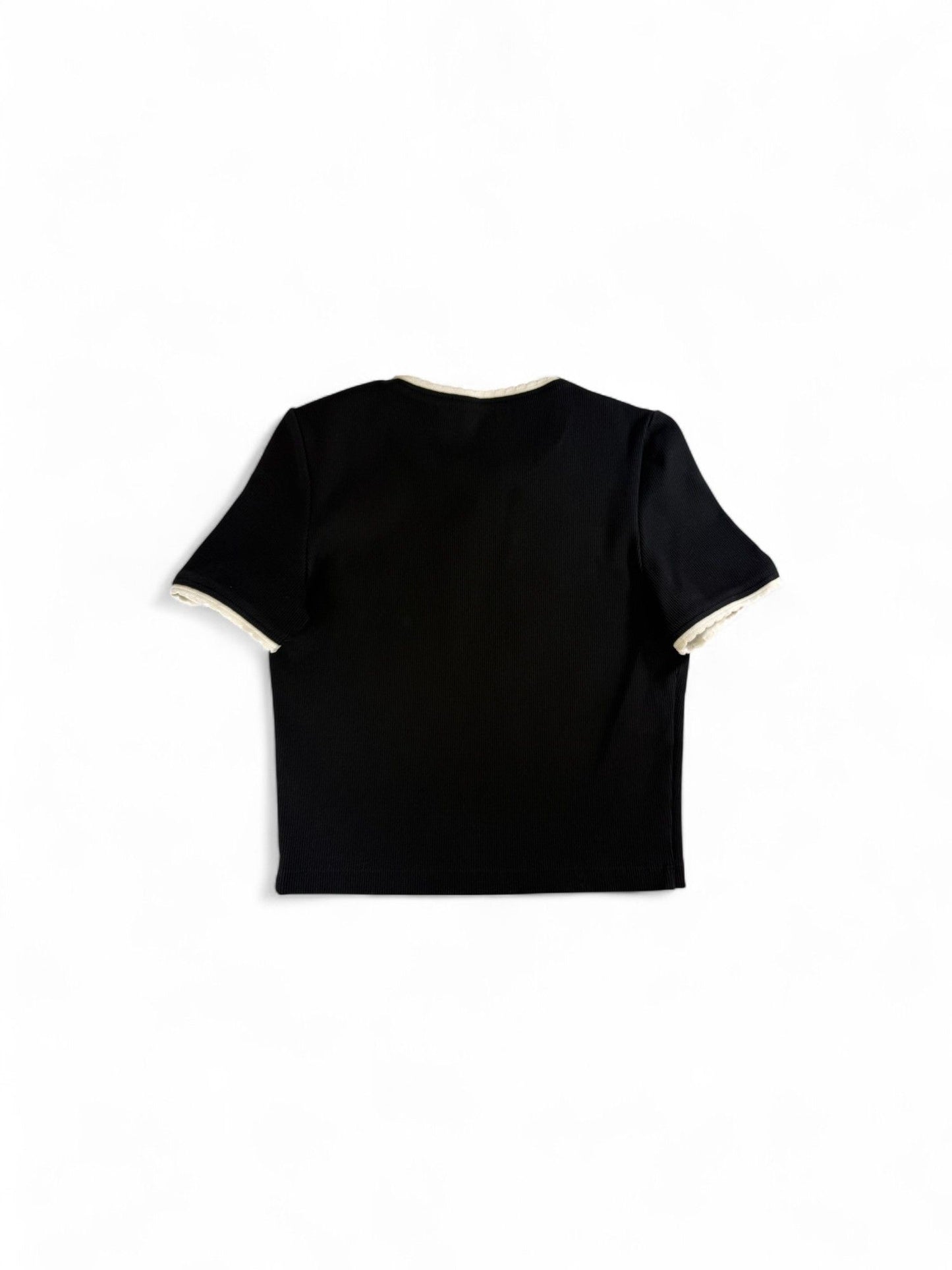 MiuMiu- Black Lace-Trimmed T-Shirt 2023- S