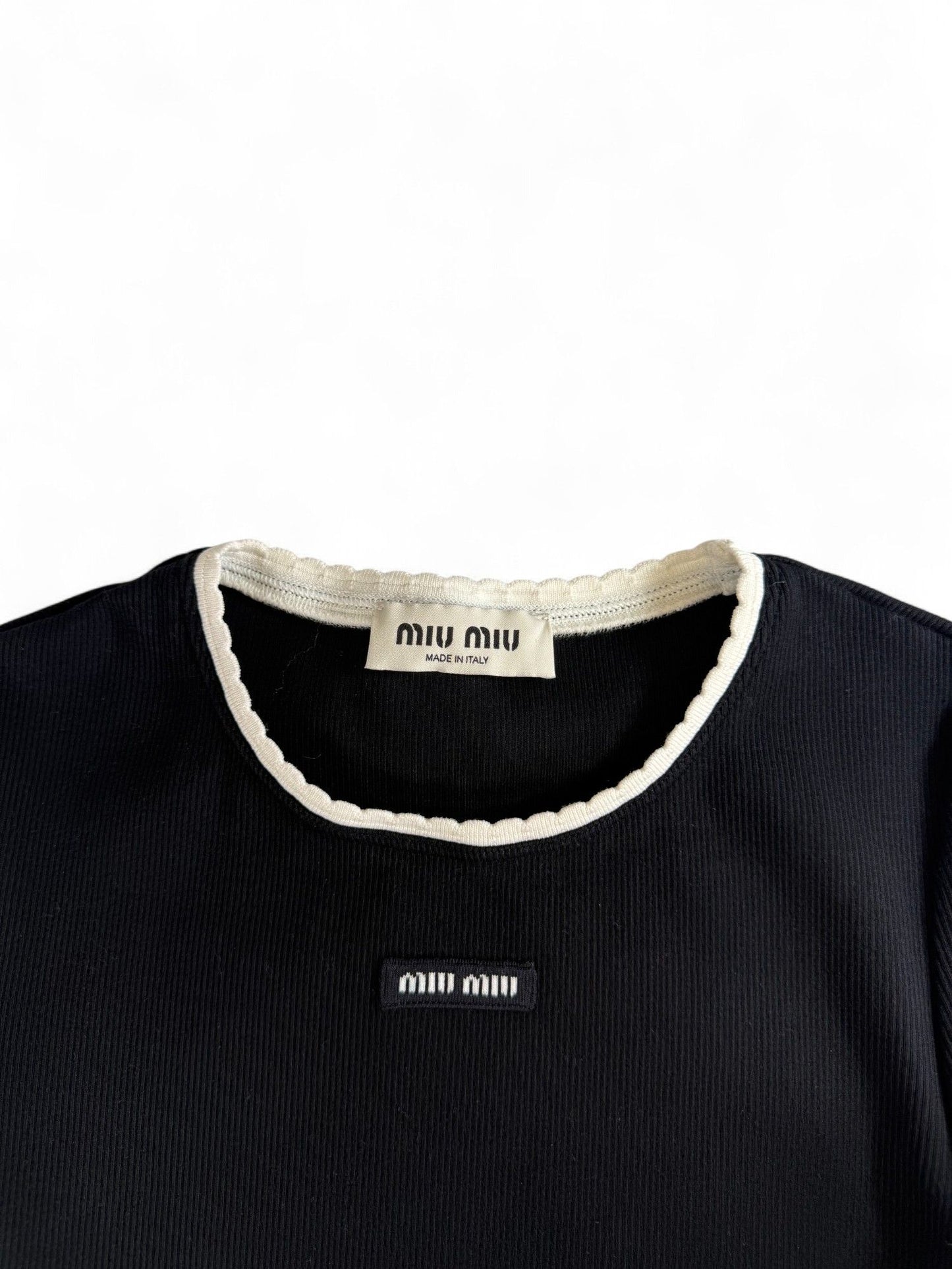 MiuMiu- Black Lace-Trimmed T-Shirt 2023- S