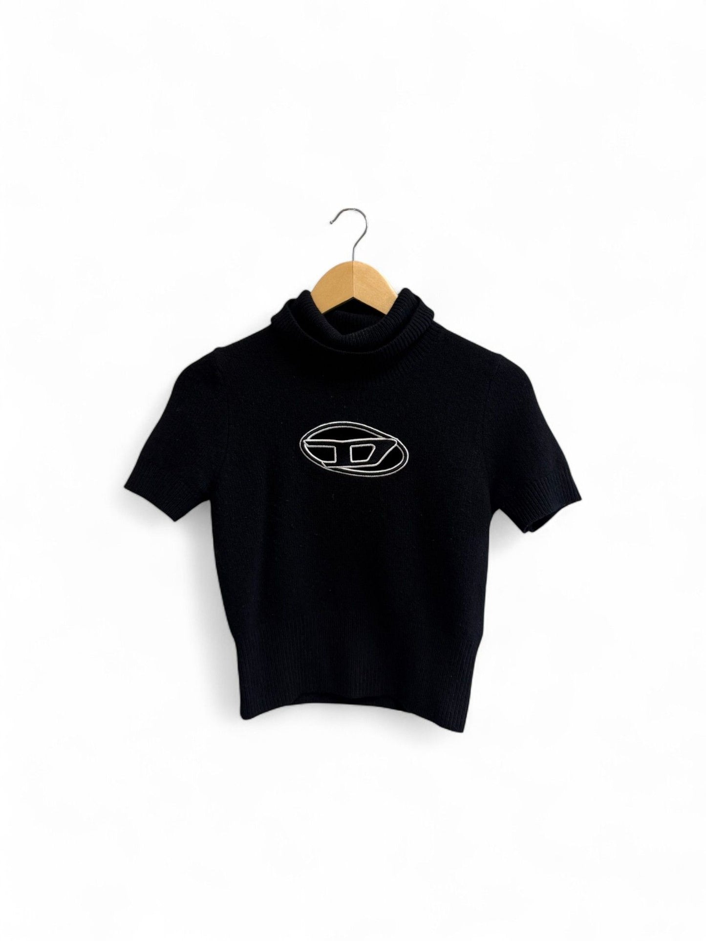 Diesel- Black Mockneck Short-Sleeve Knit Top- 10 | Retail Price: $195
