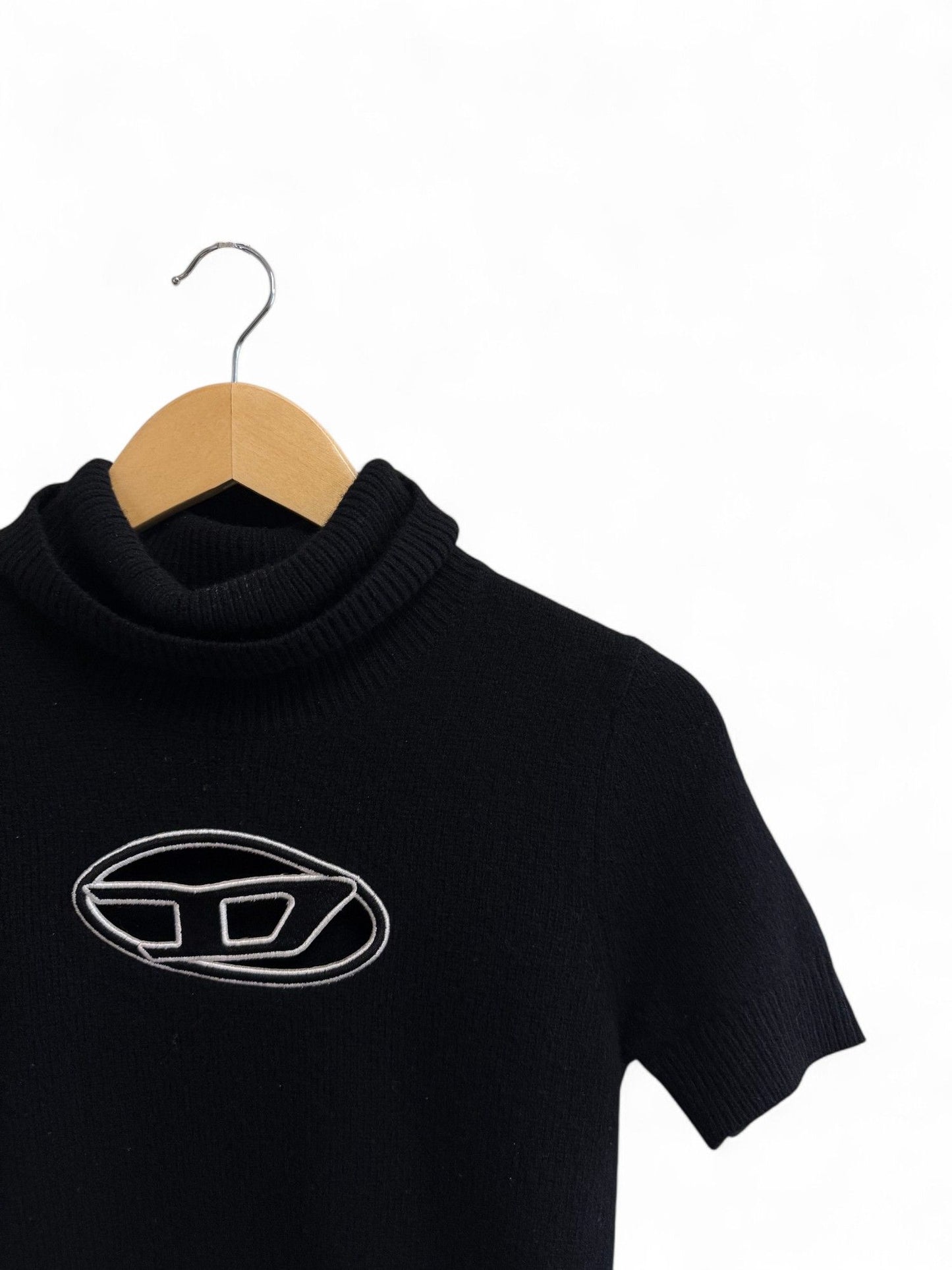 Diesel- Black Mockneck Short-Sleeve Knit Top- 10 | Retail Price: $195