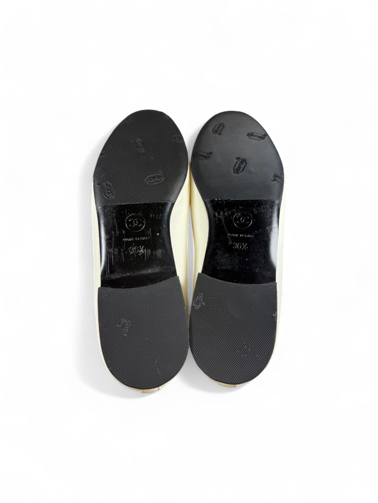 Chanel- White & Black Chain-Detailed Mary Jane Ballet Flats- 36.5 | Retail Price: $1,750