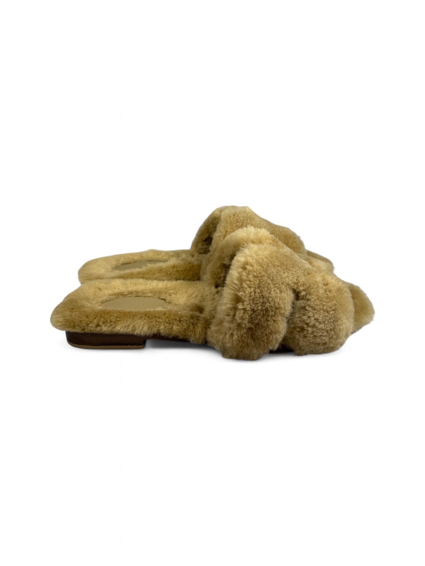 Hermes- Brown Plush Fur Leather Slipper- 37 | Retail Price: $1,250
