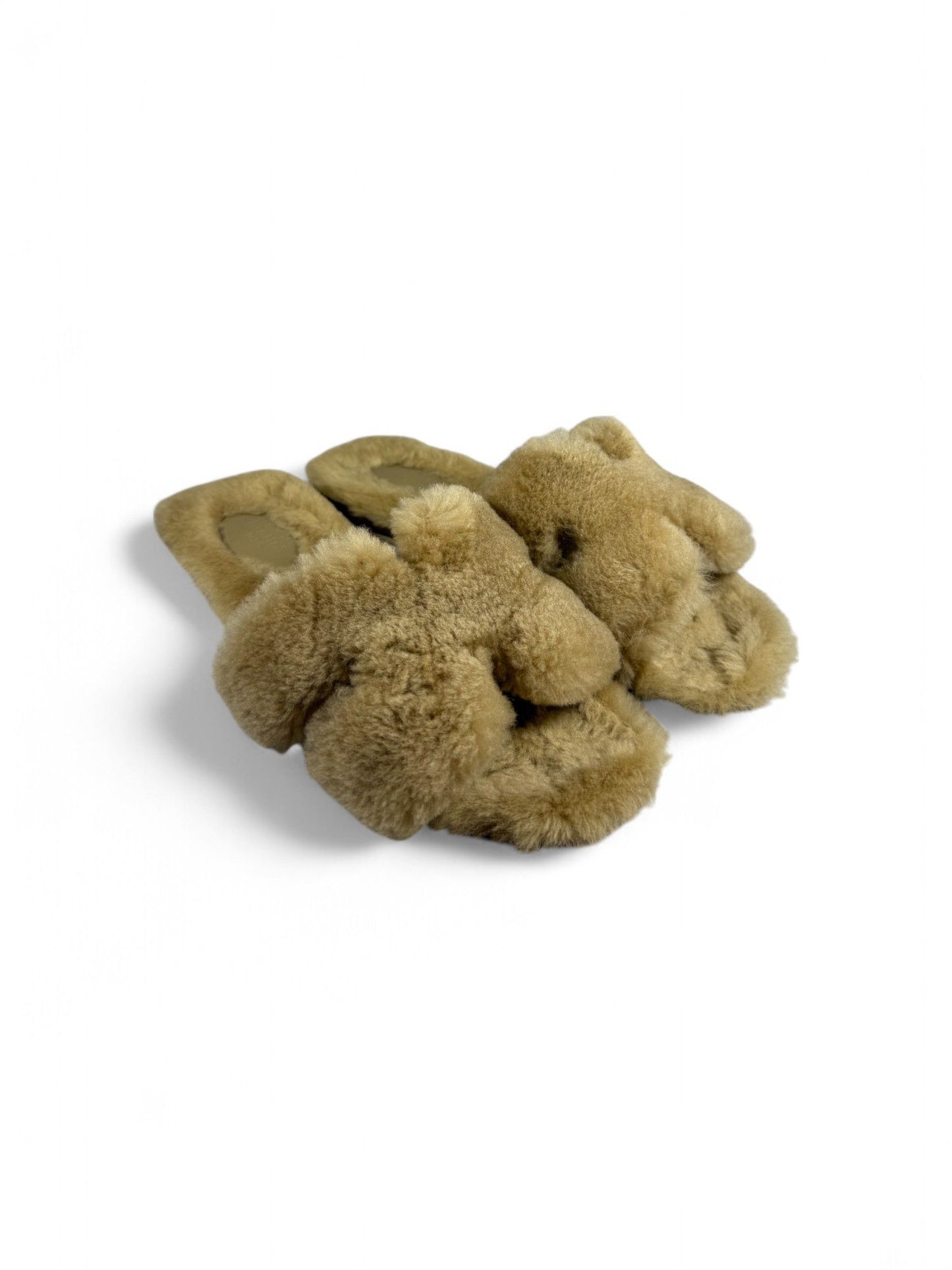 Hermes- Brown Plush Fur Leather Slipper- 37 | Retail Price: $1,250
