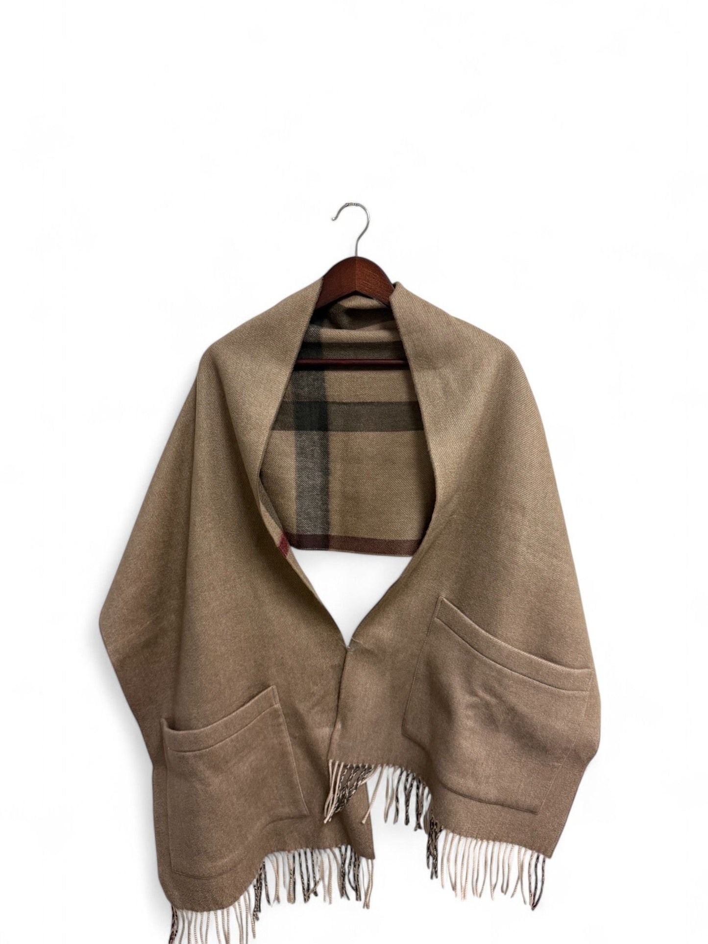 Burberry- Heritage Check Reversible Cashmere/Wool Cape Shawl | Retail Price: $1,890