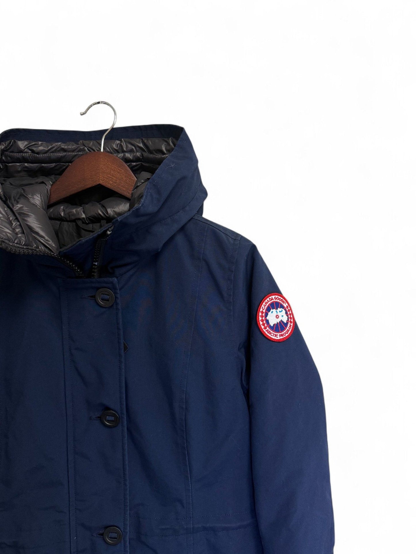 Canada Goose-Women's Mid-Length Hooded Parka-Navy-M | Retail Price: $1,357