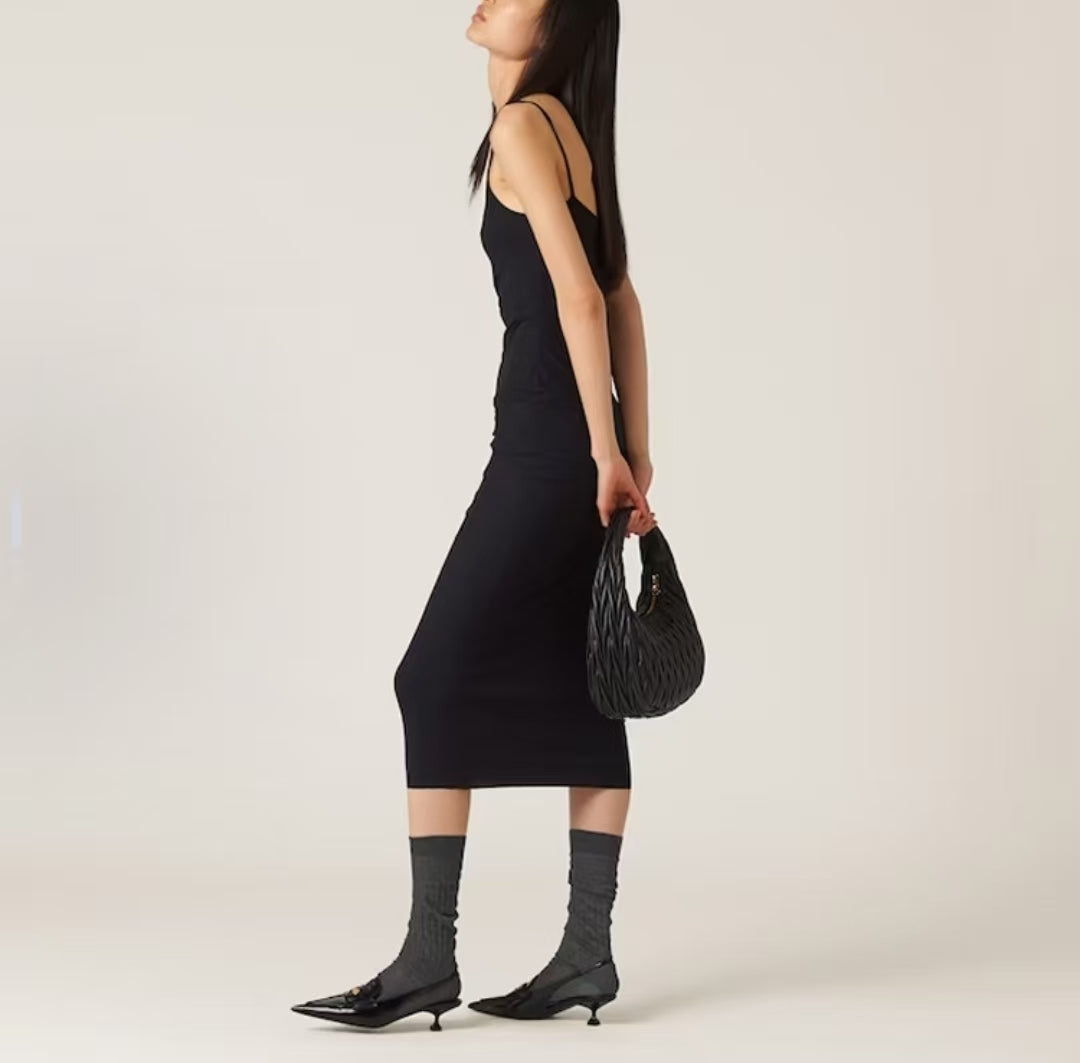 Miu Miu Black Logo Print Midi Slip Dress – Retail Price: $1,550