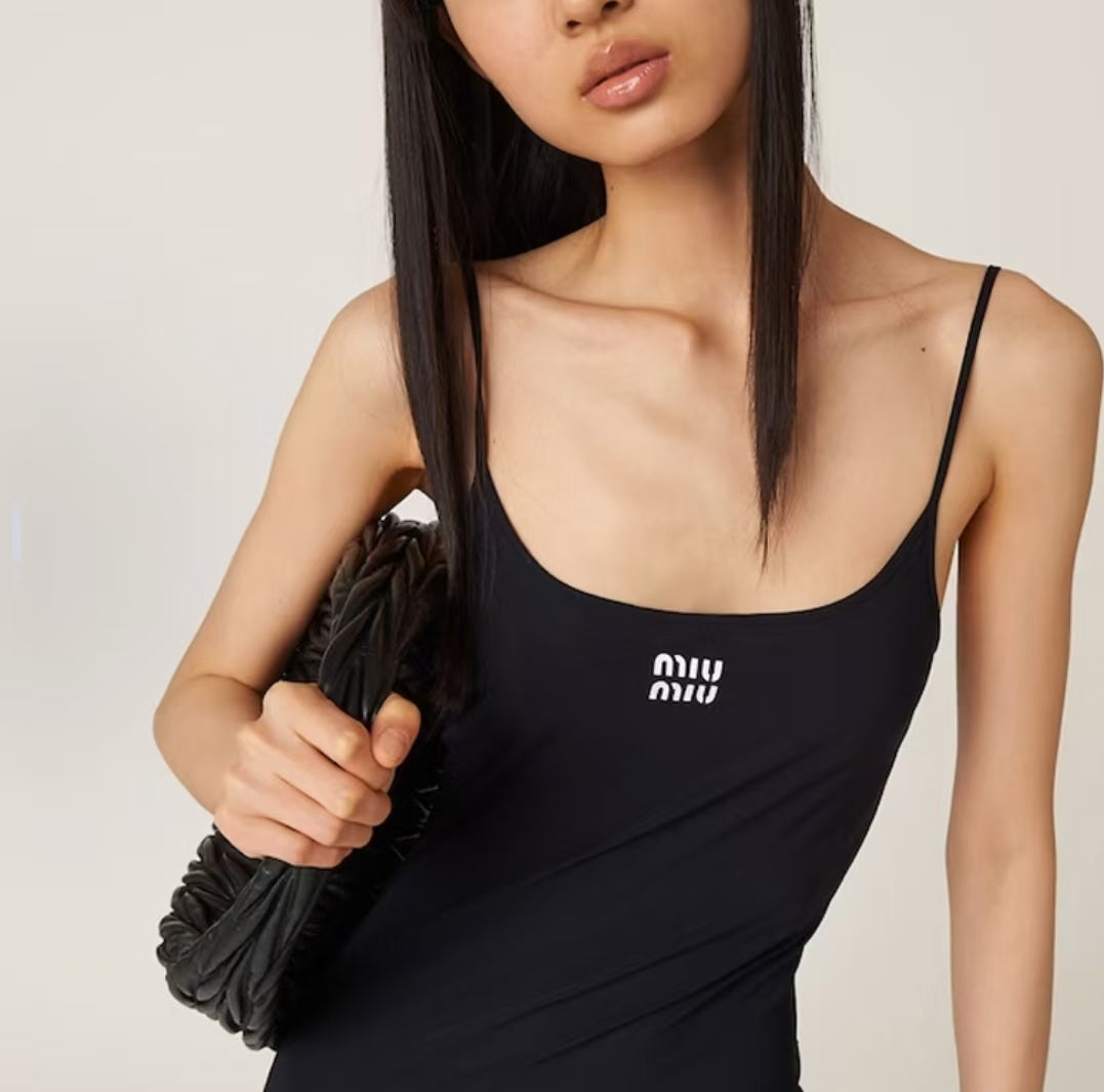 Miu Miu Black Logo Print Midi Slip Dress – Retail Price: $1,550