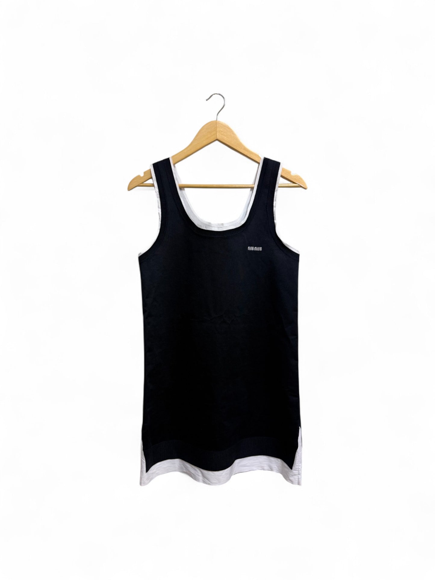 Miu Miu-Faux Two-Piece Tank Dress-Black/White Trim-36 | Retail Price: $3157