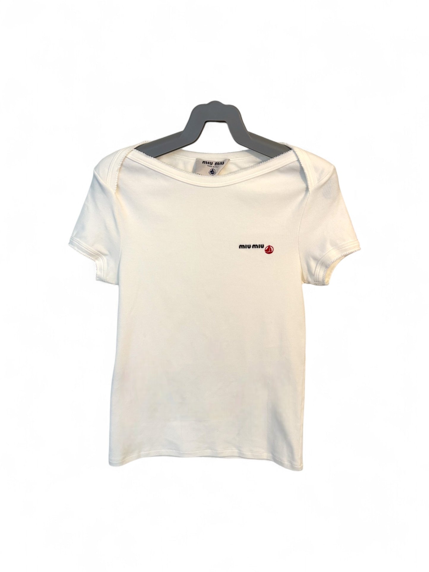 Miu Miu x PETIT BATEAU SS25 Sailboat Collab Tee-Size L | Retail Price: $650