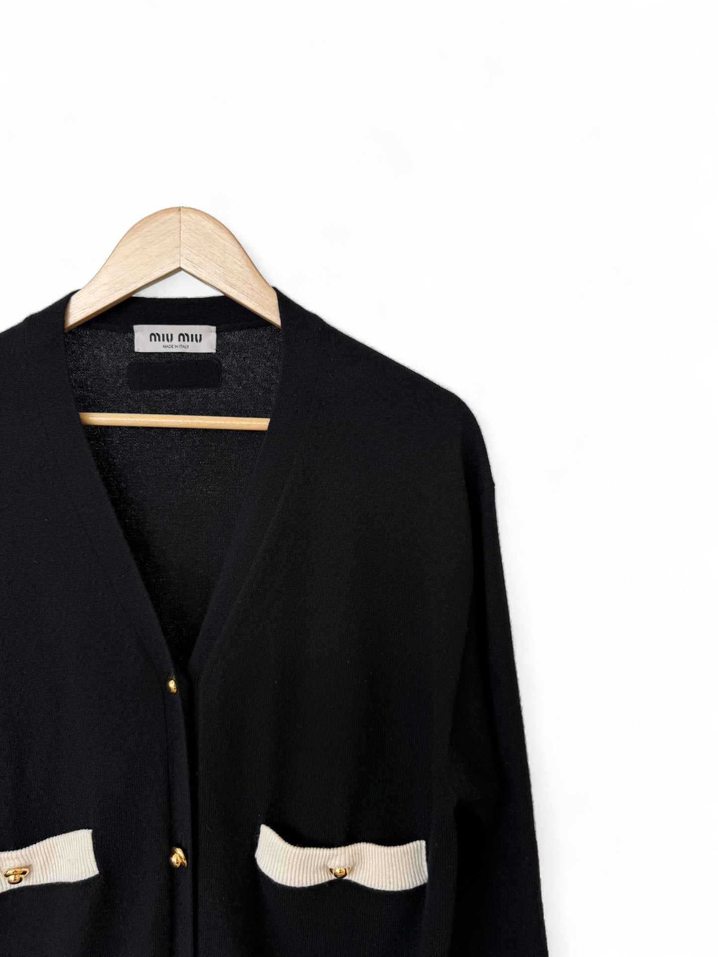 Miu Miu FW22 Black Colorblock V-Neck Knit Cardigan – Retail Price: $3,250 USD