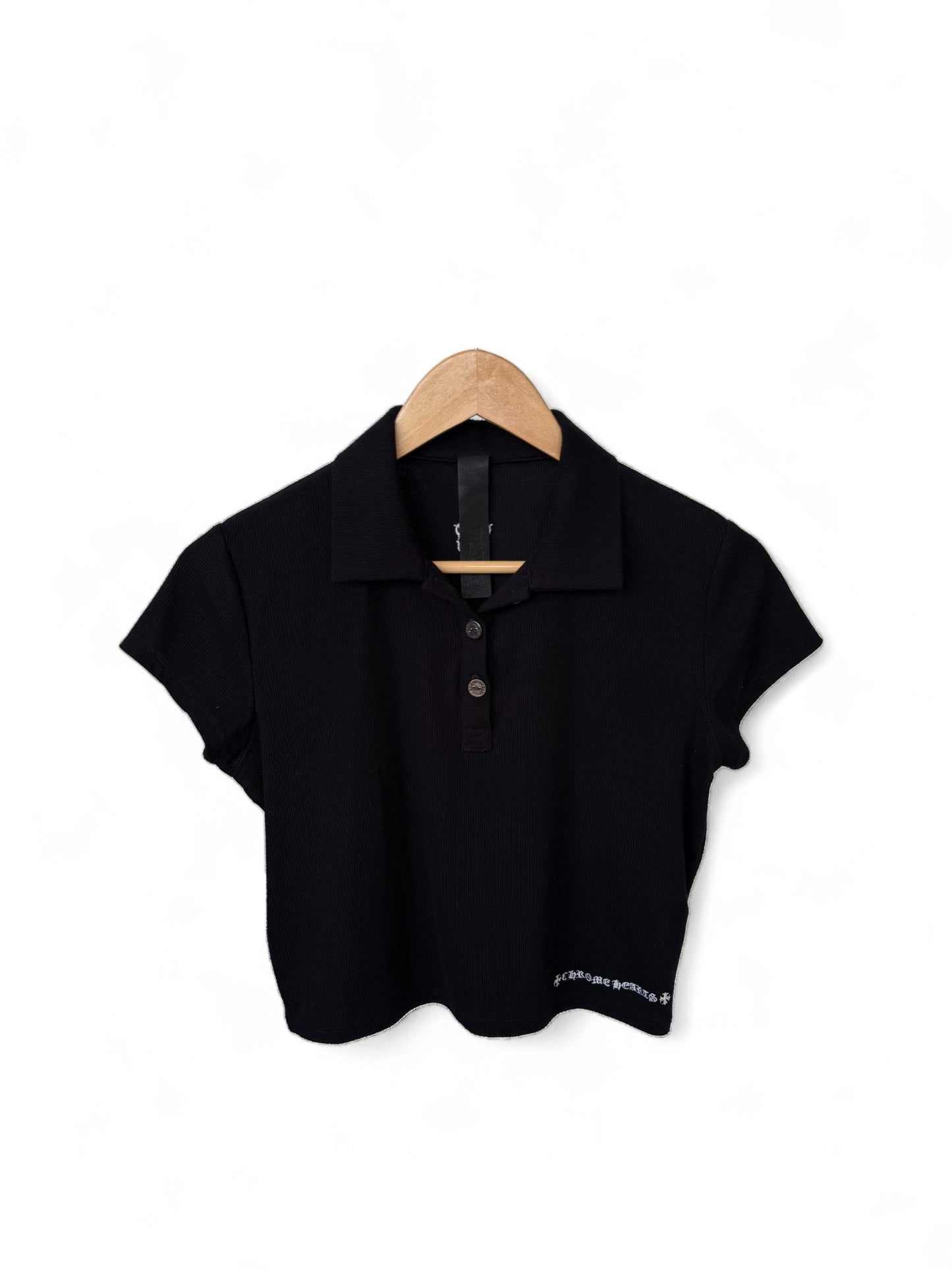 Chrome Hearts SS23 Black Embroidered Button Casual Polo Shirt – Retail Price: $810 USD
