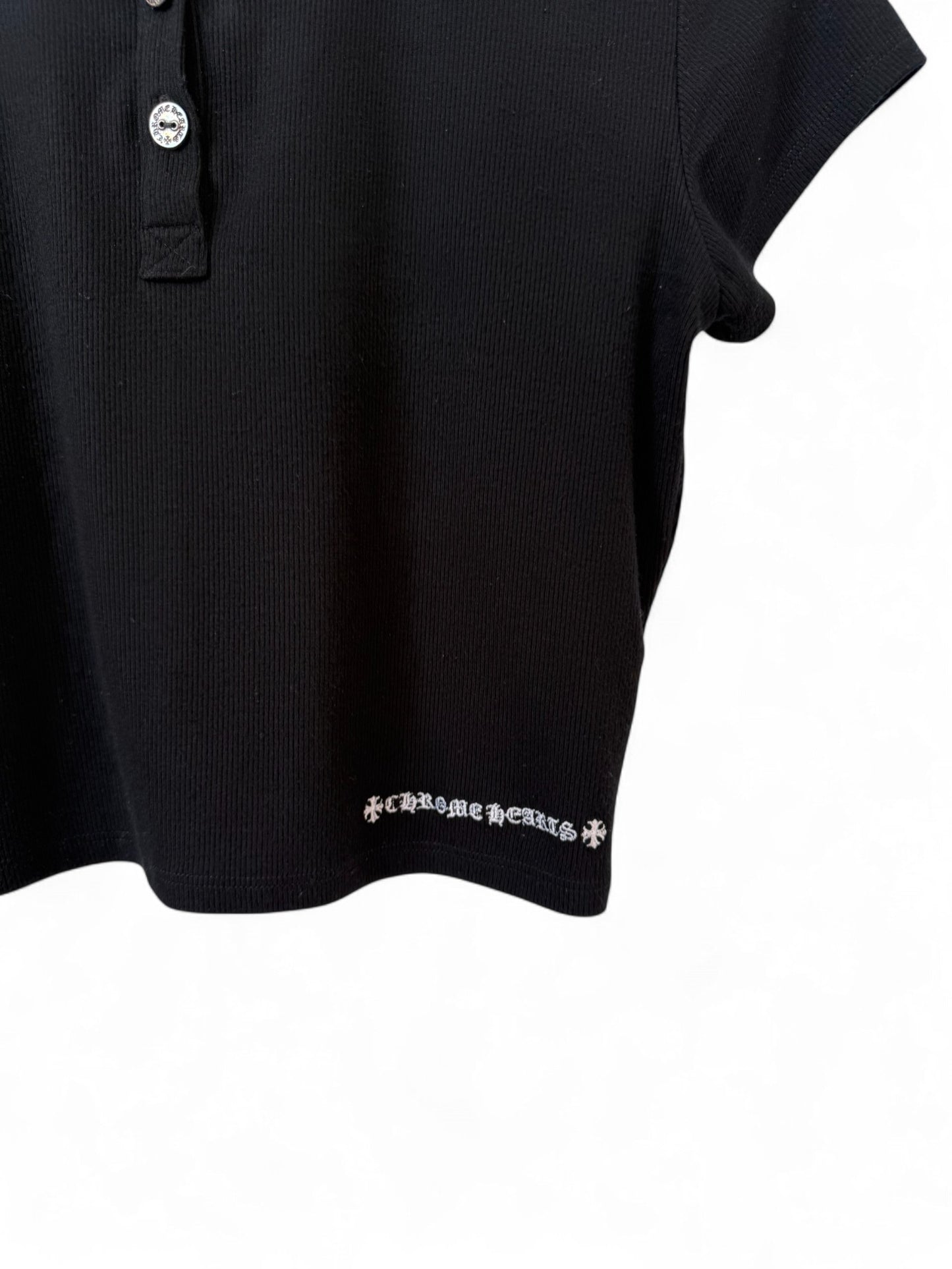 Chrome Hearts SS23 Black Embroidered Button Casual Polo Shirt – Retail Price: $810 USD