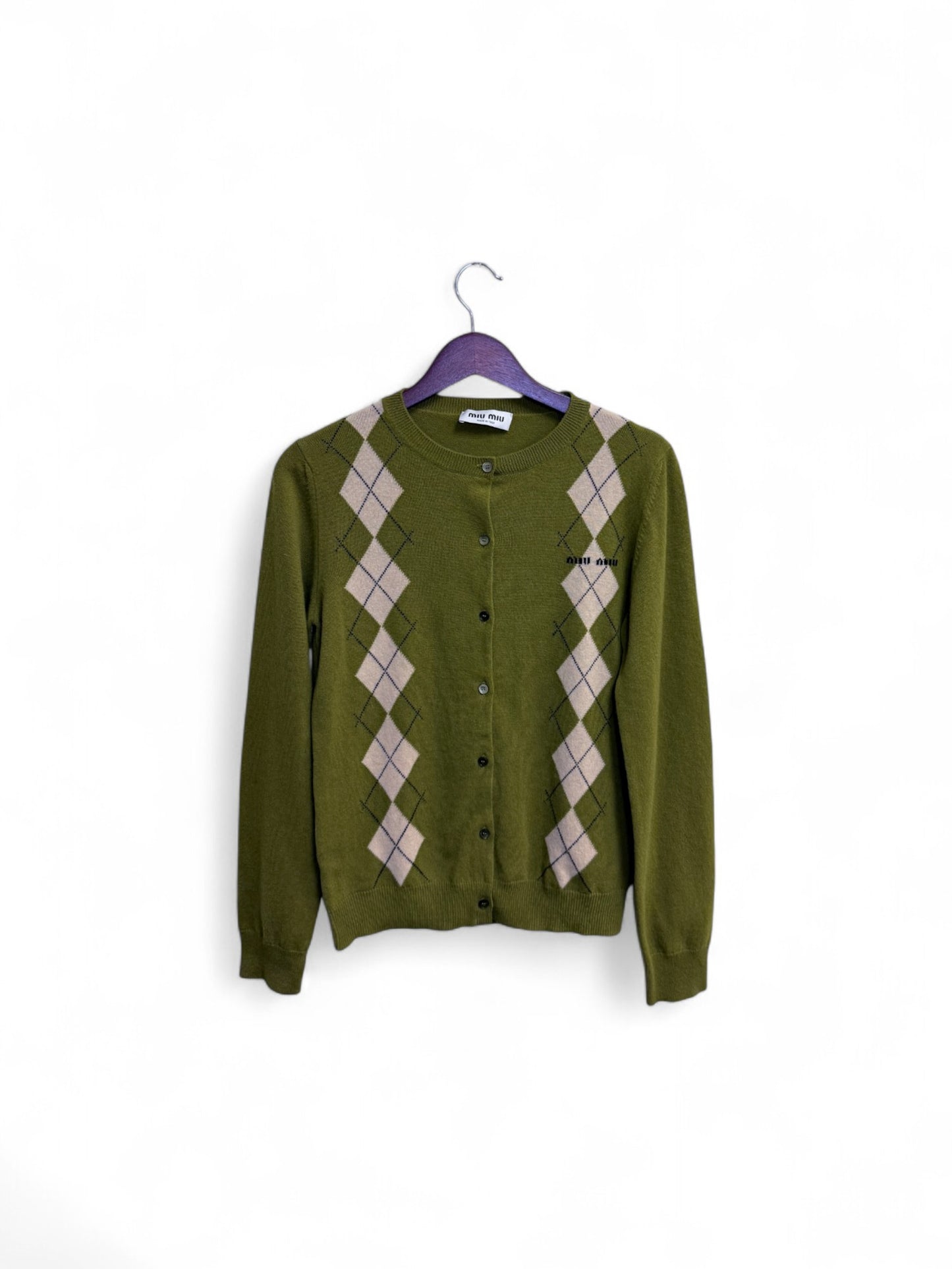 Miu Miu-Fern Green Cashmere Cardigan-42 | Retail Price: $2400