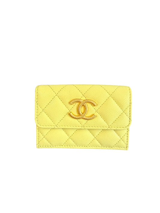 Chanel Yellow Quilted Caviar Leather Wallet