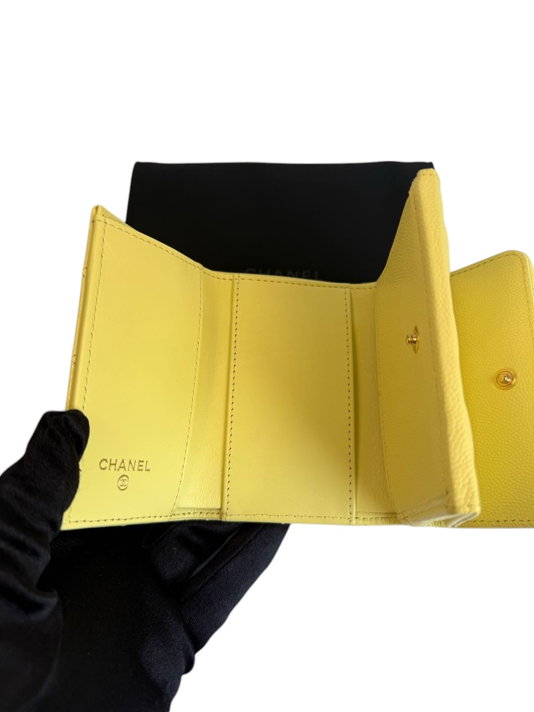 Chanel Yellow Quilted Caviar Leather Wallet