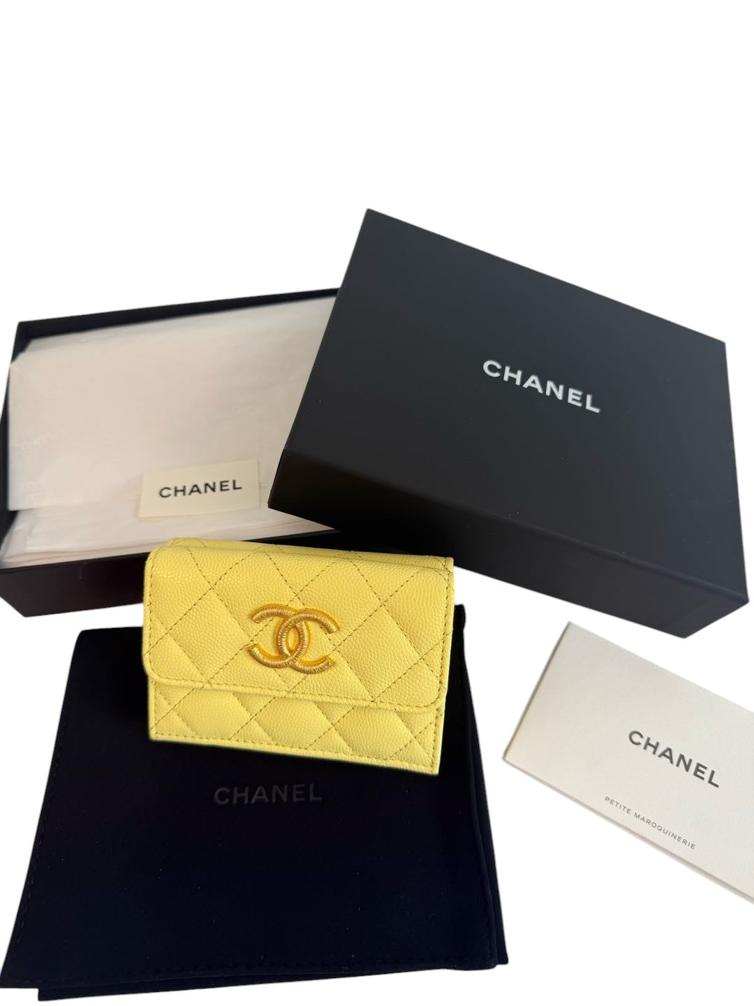 Chanel Yellow Quilted Caviar Leather Wallet