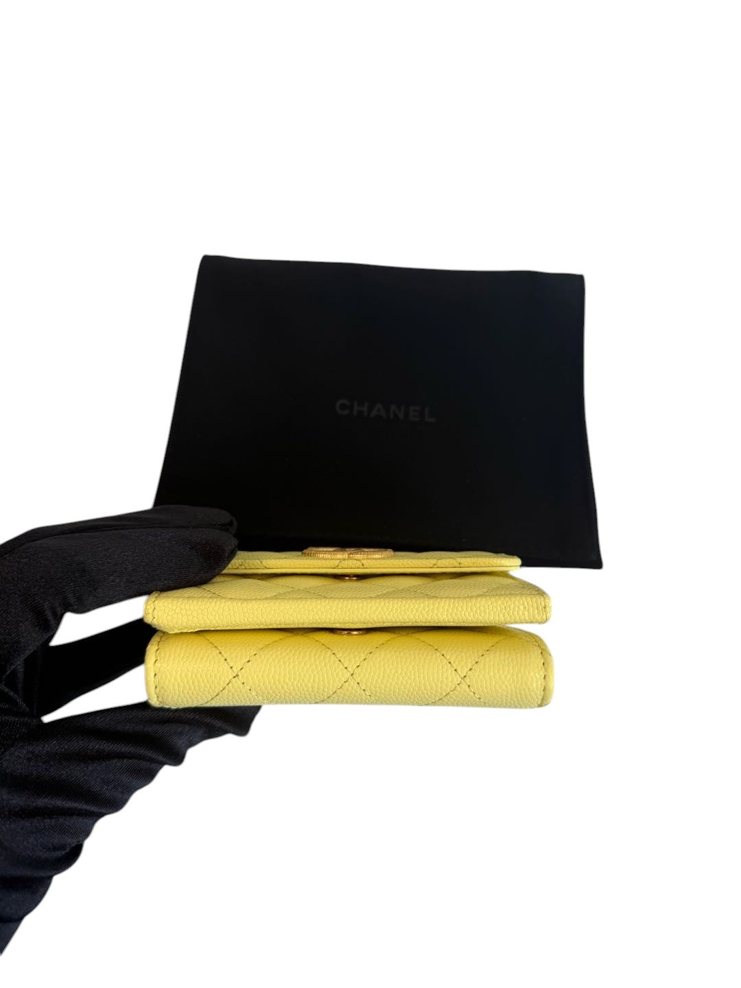 Chanel Yellow Quilted Caviar Leather Wallet
