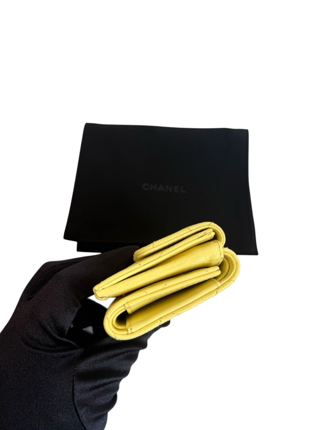 Chanel Yellow Quilted Caviar Leather Wallet