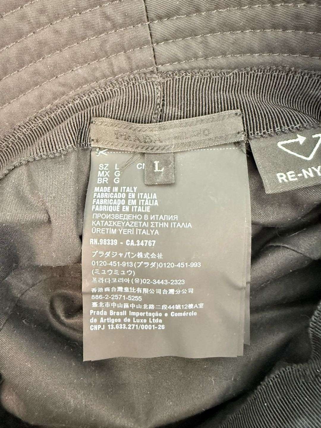 Prada Black Nylon Bucket Hat - L