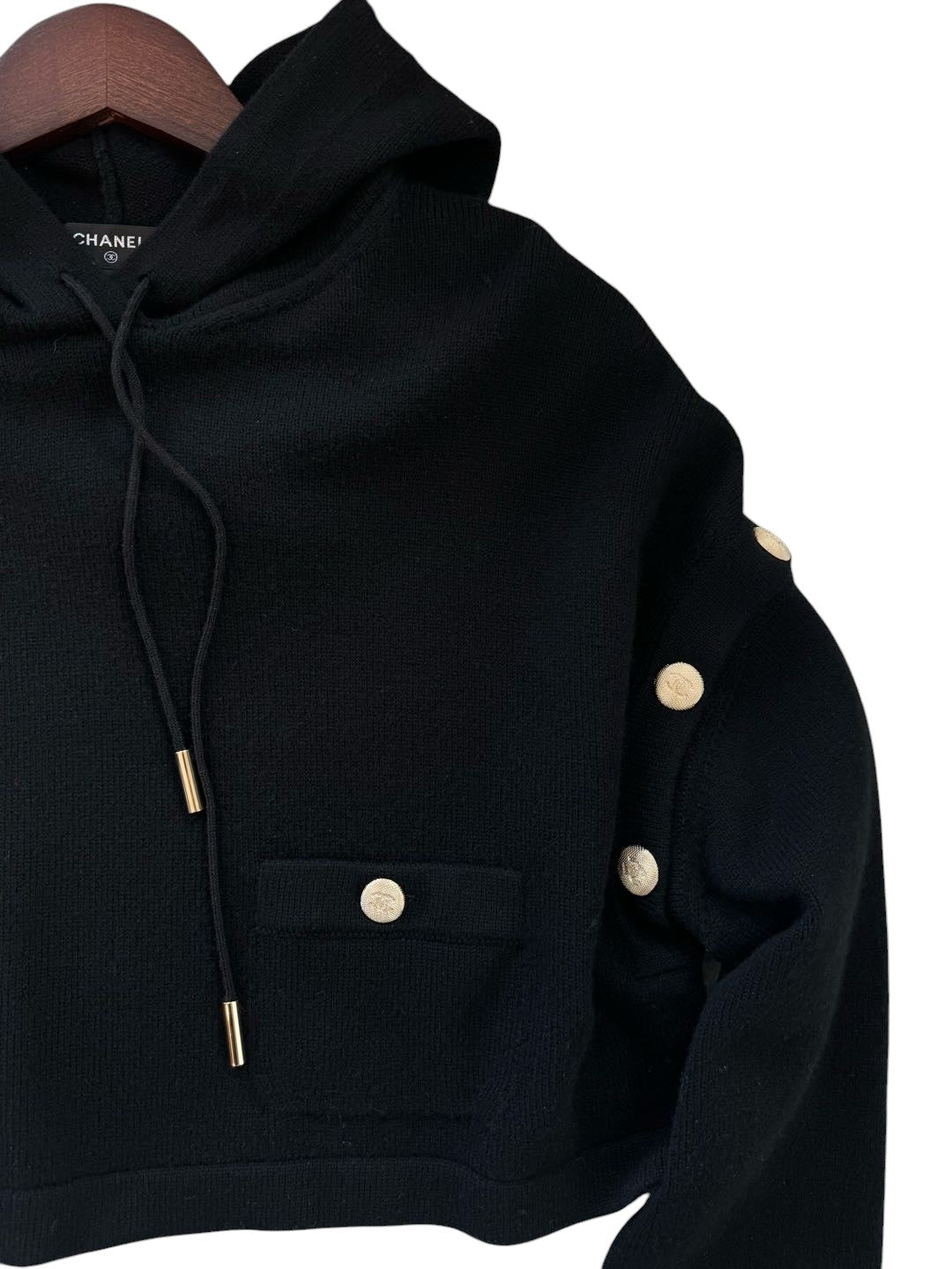 Chanel Black Cropped Wool Hoodie