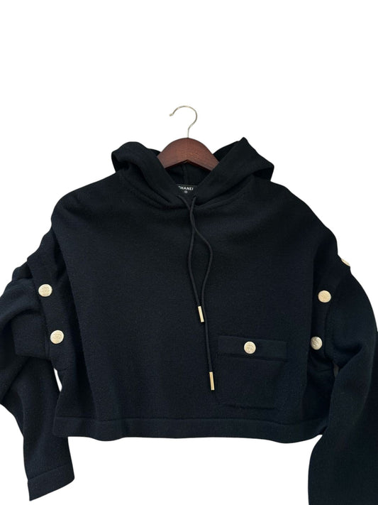 Chanel Black Cropped Wool Hoodie