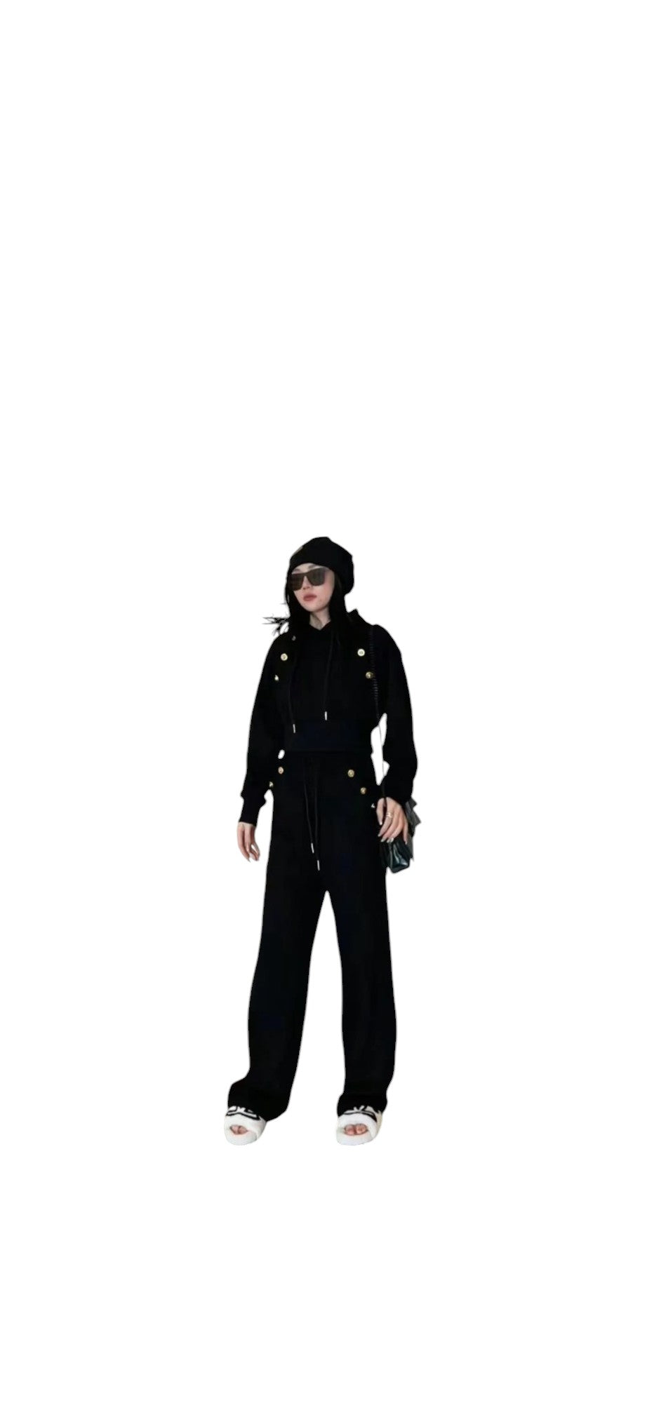 Chanel Black Cropped Wool Hoodie