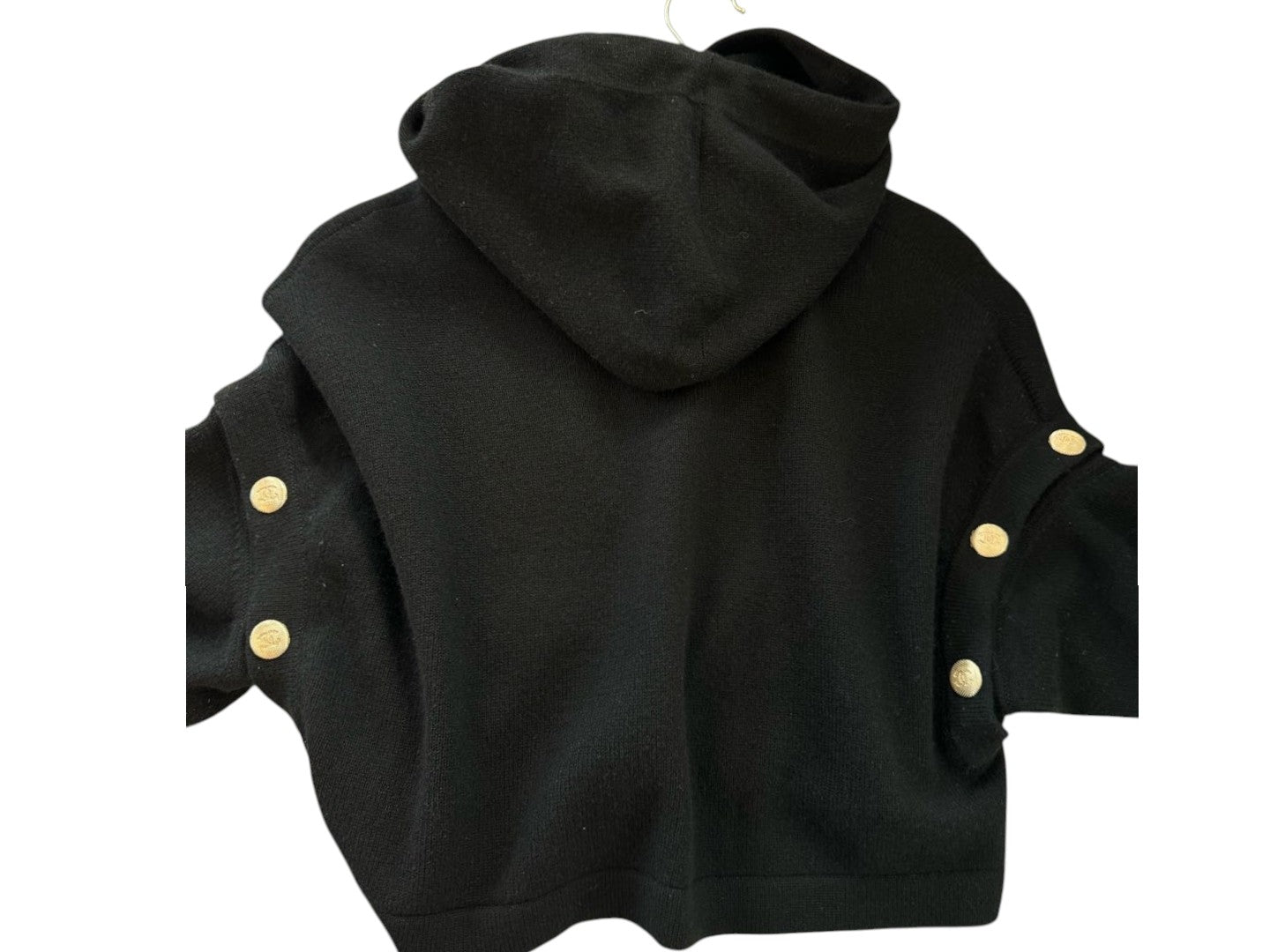 Chanel Black Cropped Wool Hoodie