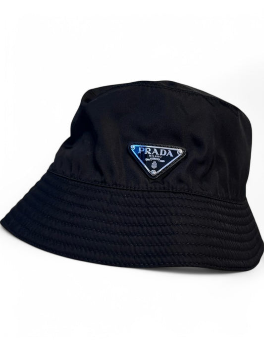 PRADA Black Triangle Logo Fisherman Hat