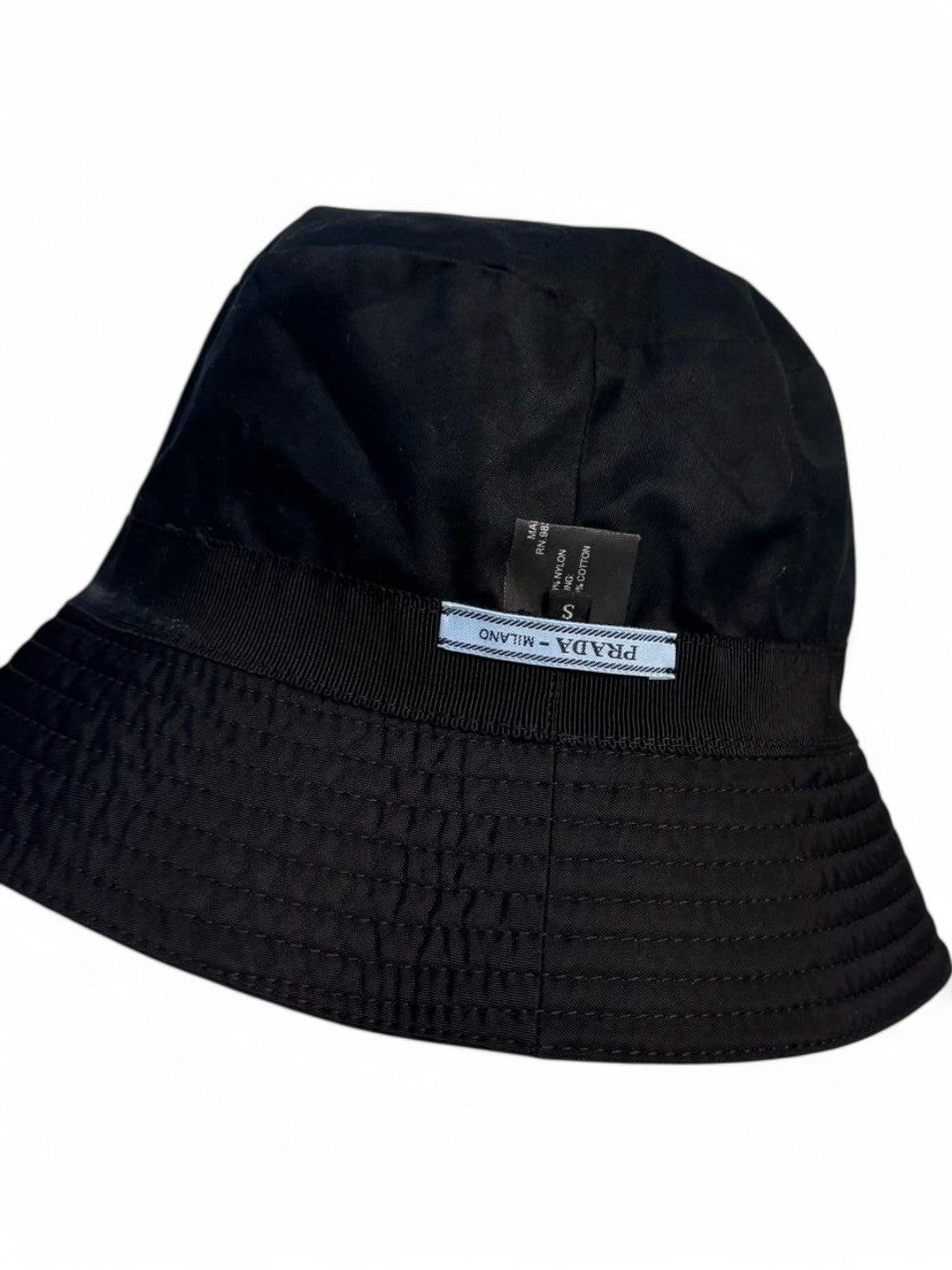 PRADA Black Triangle Logo Fisherman Hat