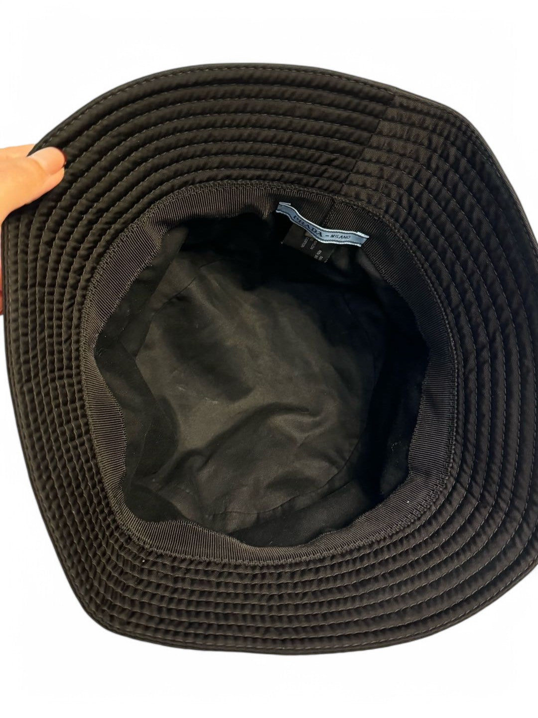 PRADA Black Triangle Logo Fisherman Hat