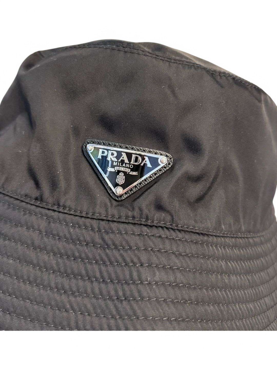 PRADA Black Triangle Logo Fisherman Hat
