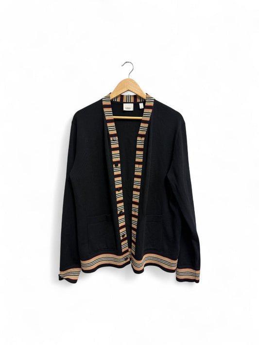 Burberry-Black Striped Wool V-Neck Cardigan-M