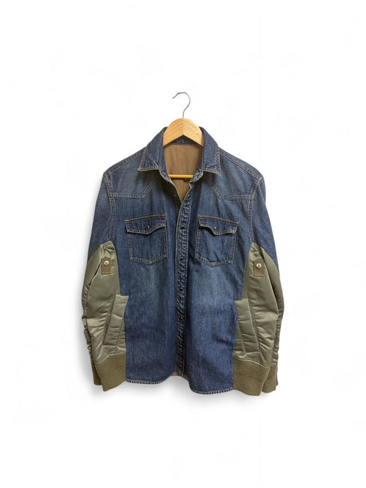 SACAI-Color-Blocked Denim Bomber Jacket-Size1