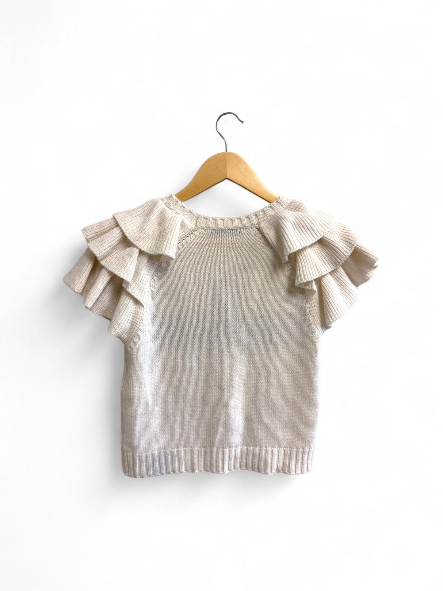 Dior- White Ruffled Short-Sleeve Cashmere Sweater- 36 | Retail Price: $2,250
