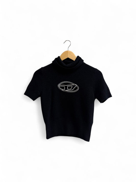 Diesel- Black Mockneck Short-Sleeve Knit Top- 10 | Retail Price: $195