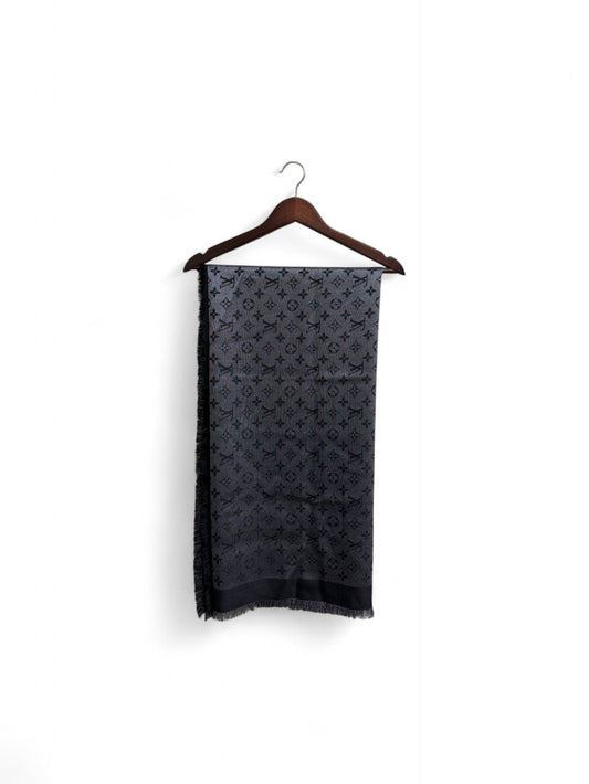 Louis Vuitton- Black Monogram Shine Silk-Blend Shawl | Retail Price: $1,450