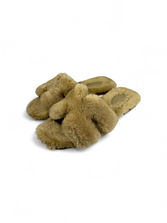 Hermes- Brown Plush Fur Leather Slipper- 37 | Retail Price: $1,250