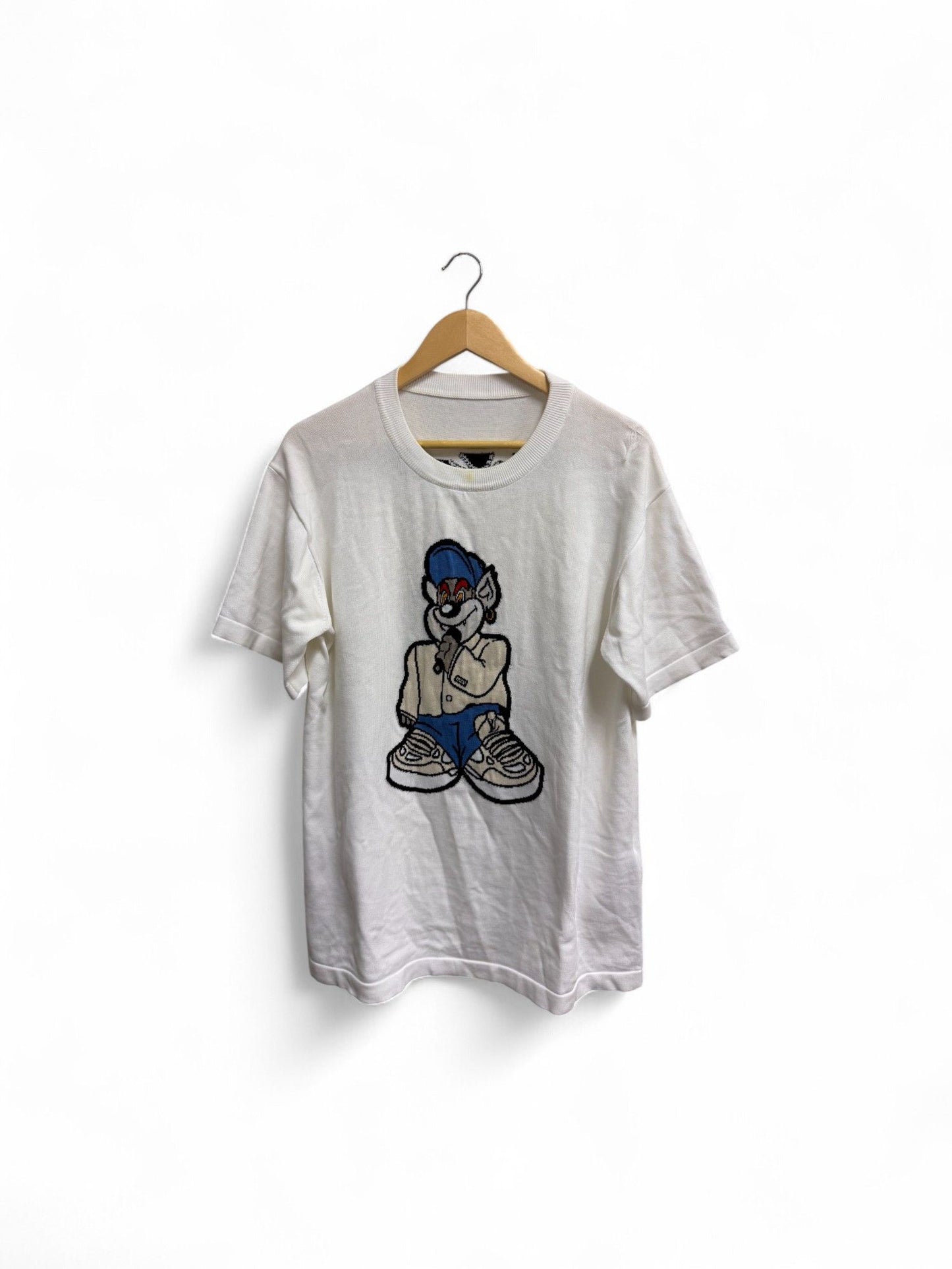 Louis Vuitton- White Cartoon Singer Bear Knit Short-Sleeve T-Shirt- L | Retail Price: $1,200