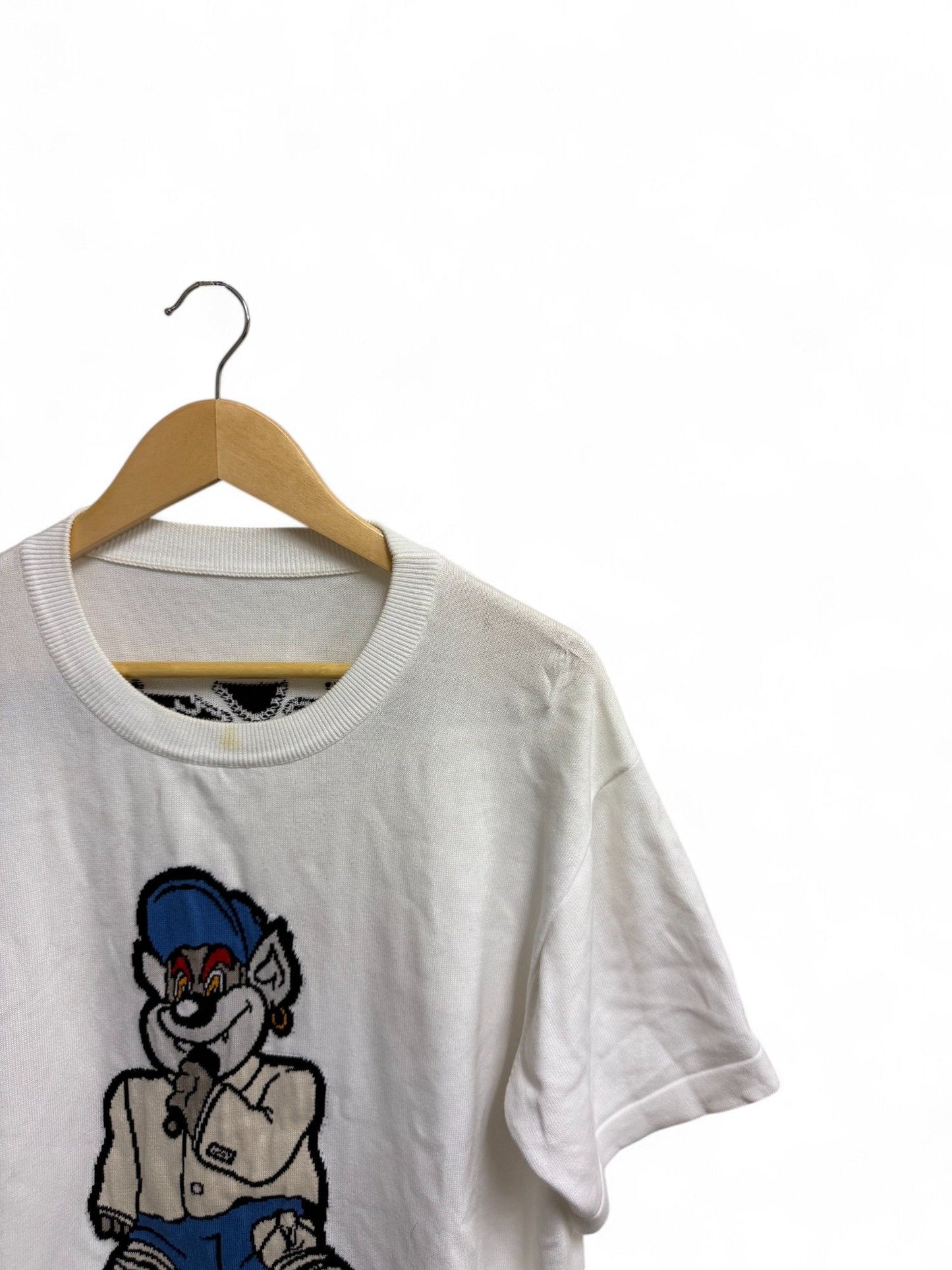 Louis Vuitton- White Cartoon Singer Bear Knit Short-Sleeve T-Shirt- L | Retail Price: $1,200