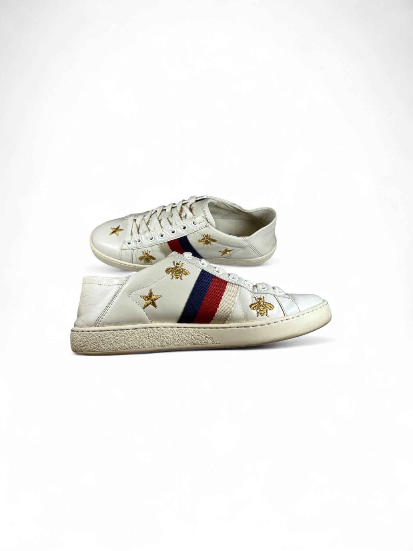 Gucci-Women's Ace Leather & Canvas Sneaker-35.5 | Retail Price: $890