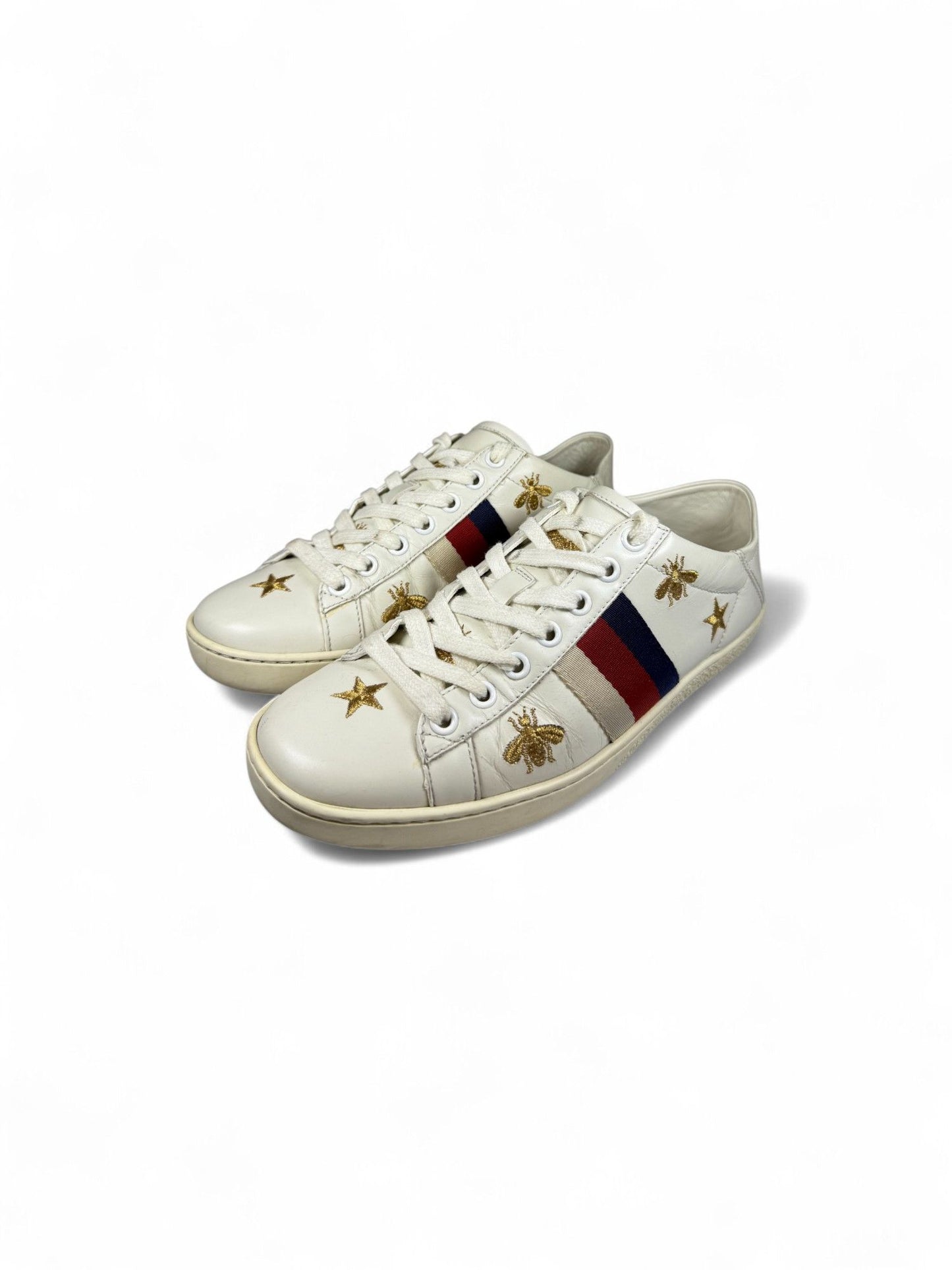 Gucci-Women's Ace Leather & Canvas Sneaker-35.5 | Retail Price: $890