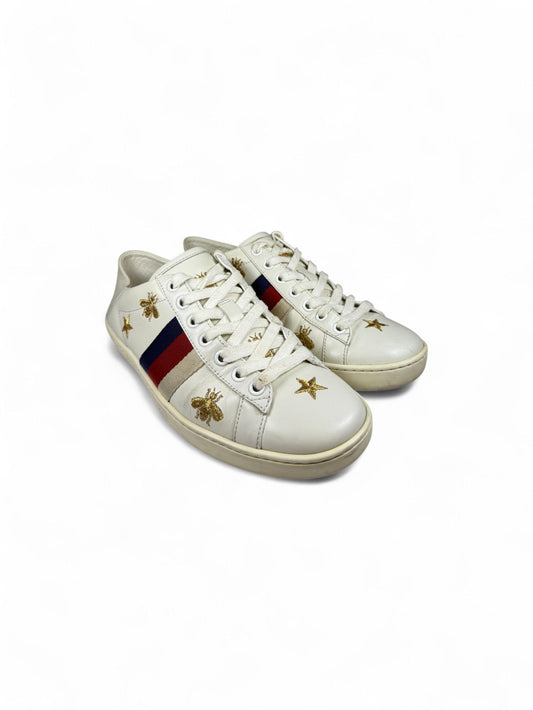 Gucci-Women's Ace Leather & Canvas Sneaker-35.5 | Retail Price: $890