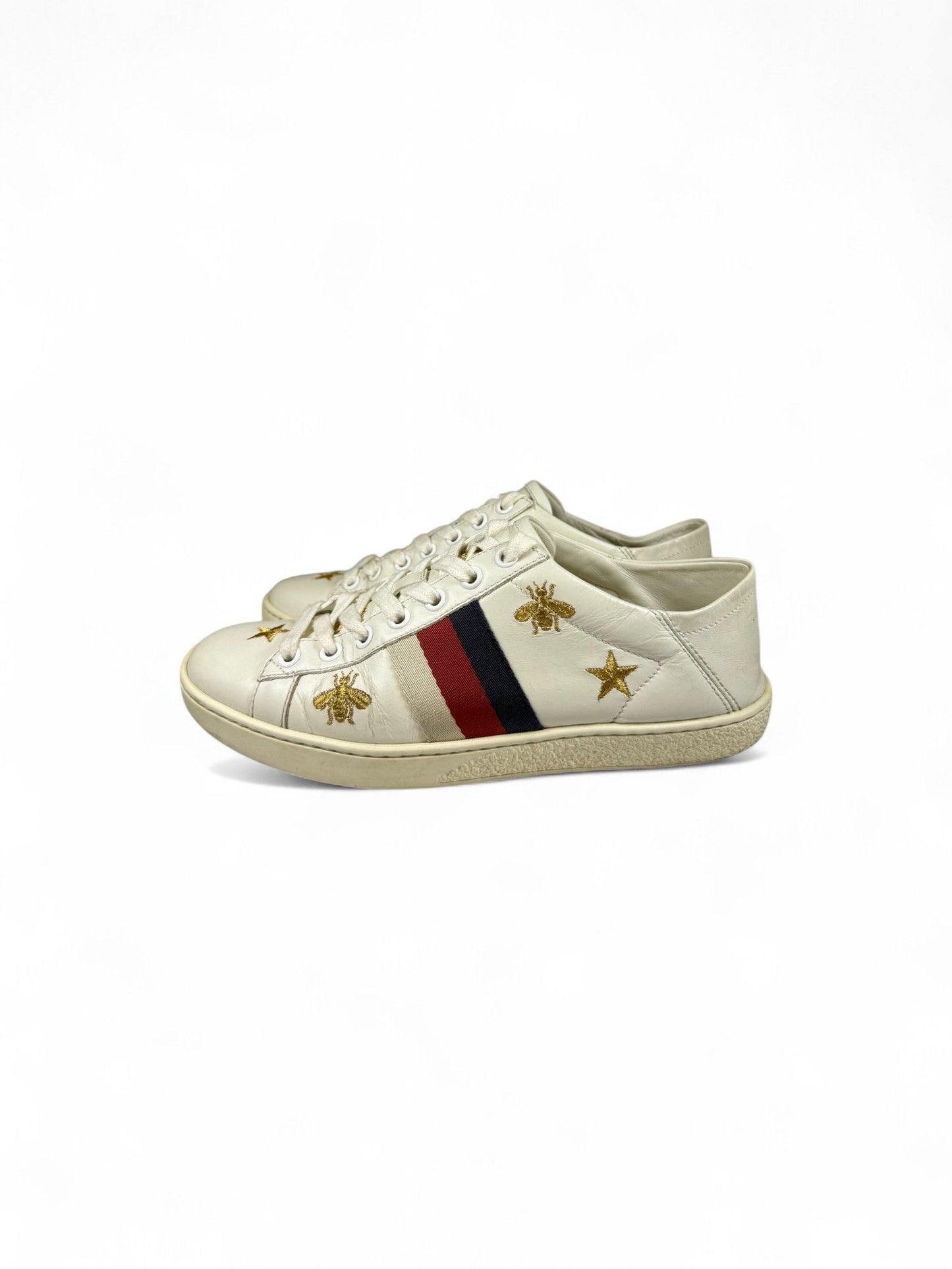 Gucci-Women's Ace Leather & Canvas Sneaker-35.5 | Retail Price: $890