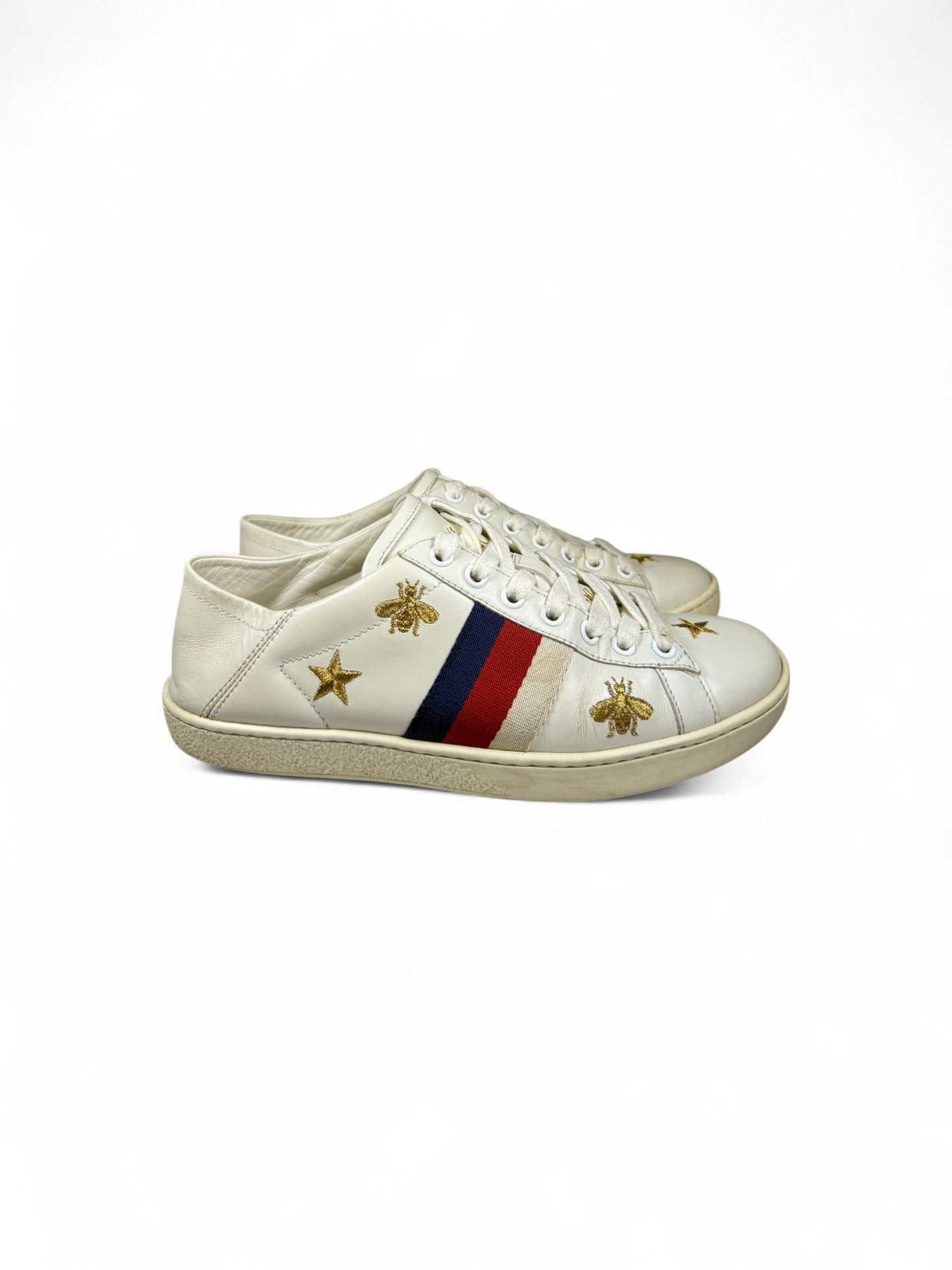 Gucci-Women's Ace Leather & Canvas Sneaker-35.5 | Retail Price: $890